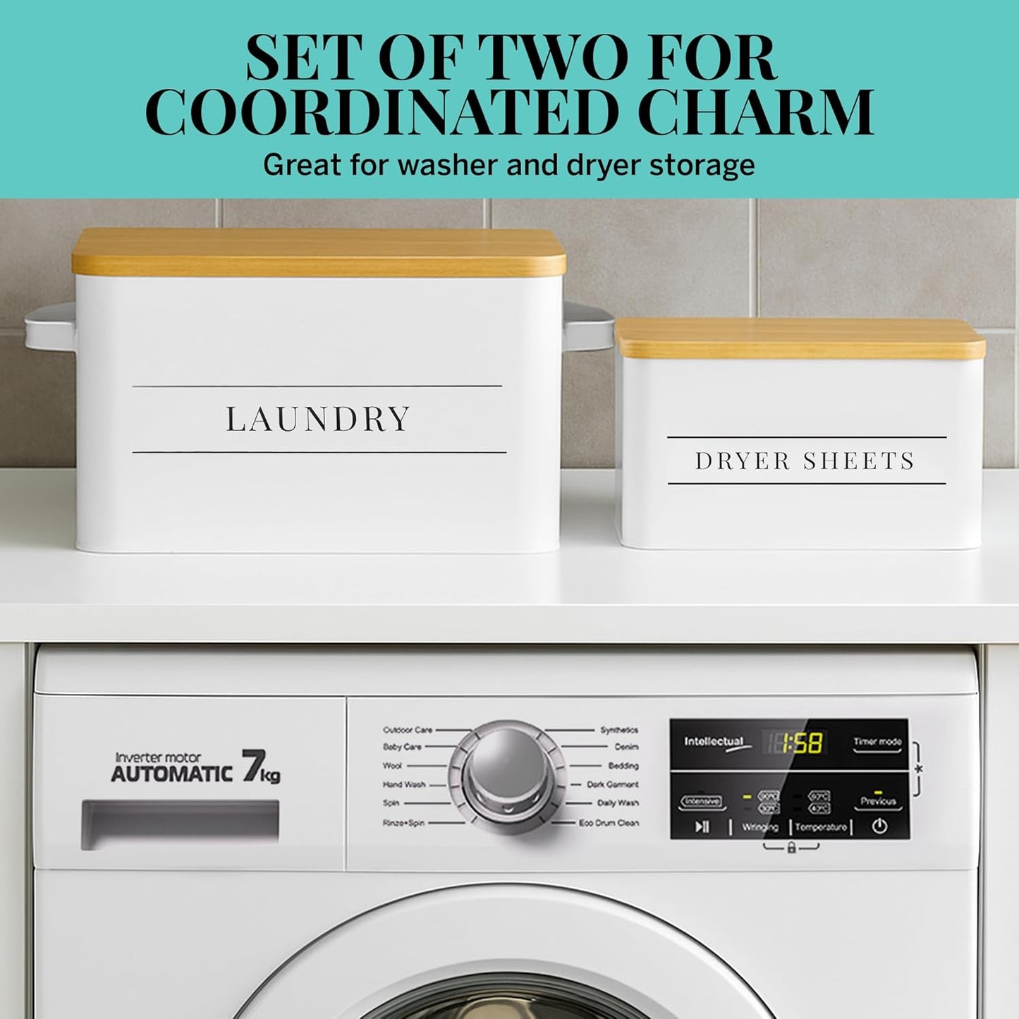 Metal Dryer Sheets Holder with Lid – Set of 2 Storage Bins for Laundry Room Organization & Home Decor – Classic White Metal Laundry Storage Containers with Lids - Sheet Organizers and Storage