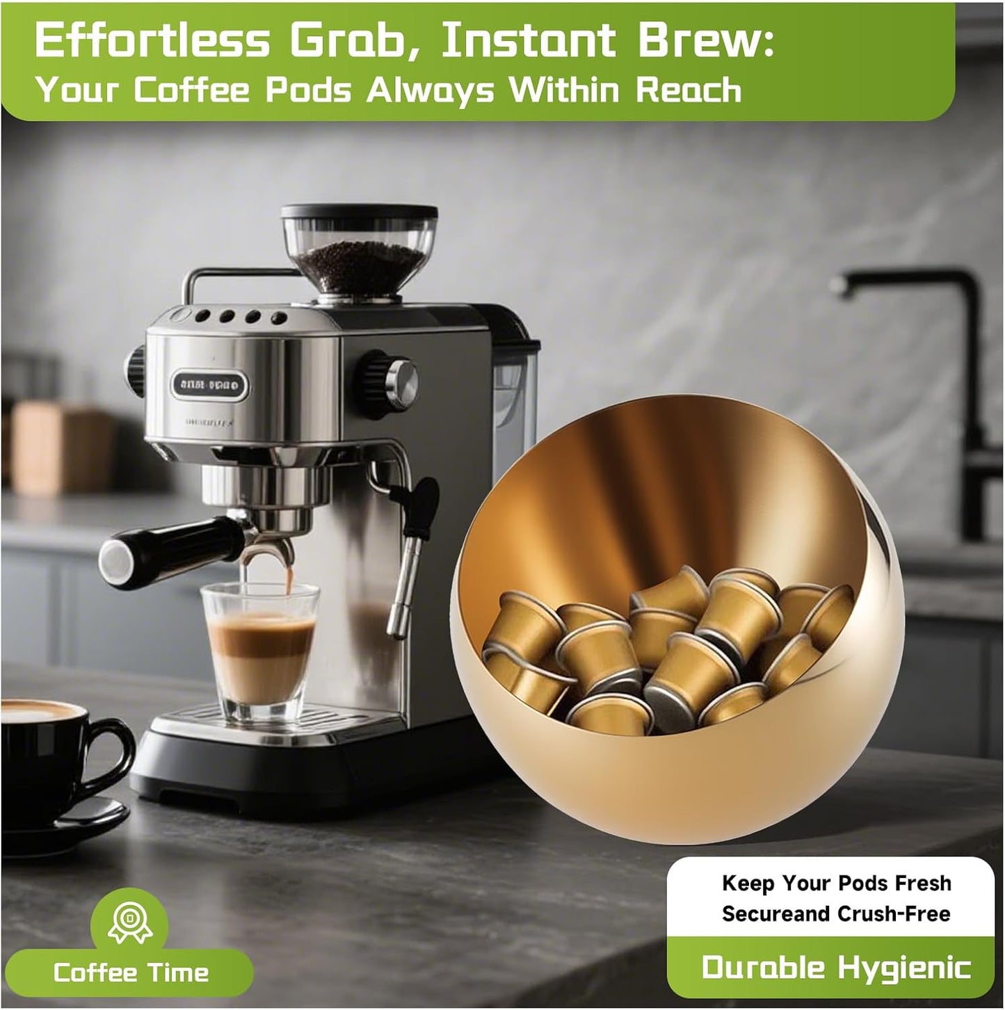 Large Capacity Coffee Pod Holder – Stainless Steel Pod Organizer and Holder | Stylish Coffee Bar Accessories & Countertop Storage (Gold, L)