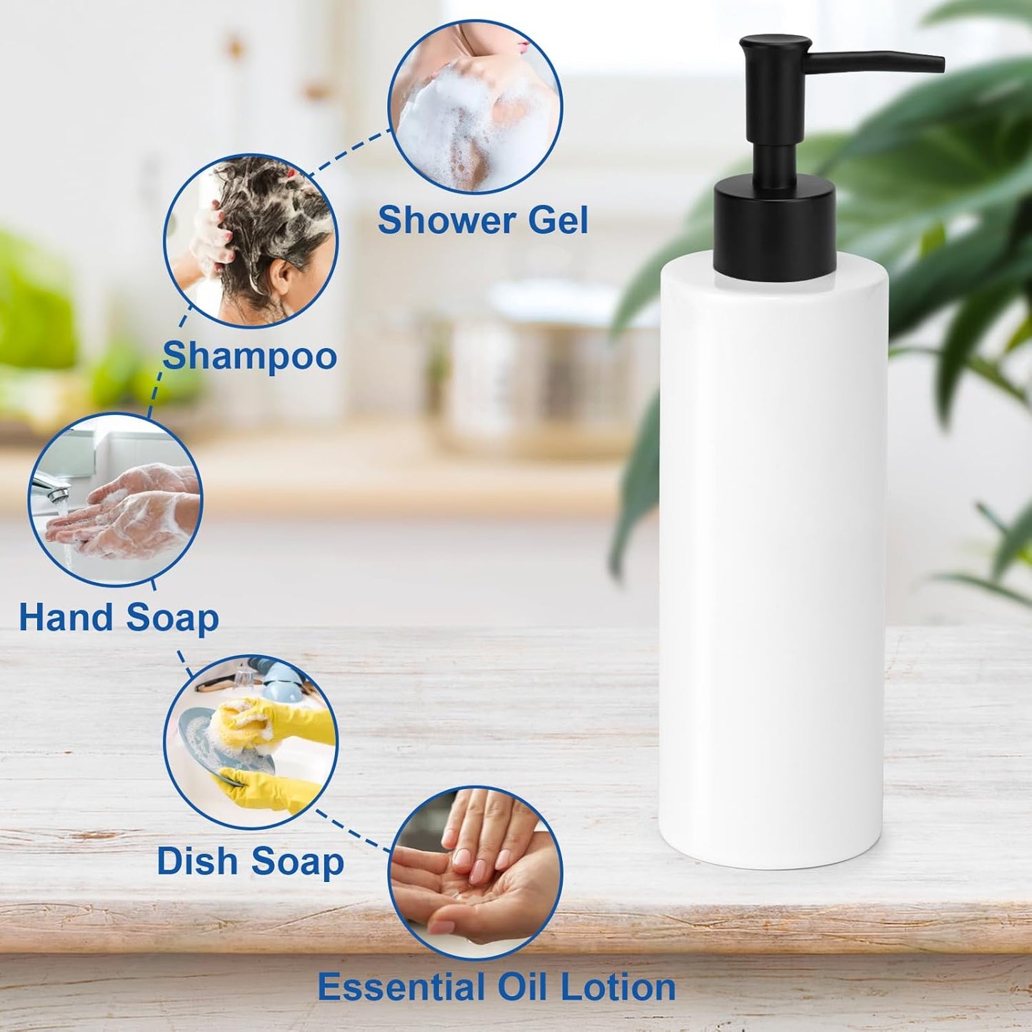 Ceramic Soap Dispenser 11.8oz Liquid Ceramic Soap Pump Dispenser for Bathroom, Refillable Dish Soap Dispenser for Kitchen