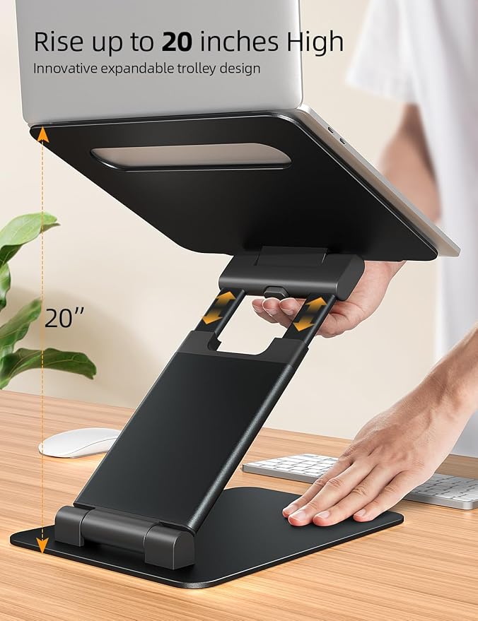 Nulaxy Height Adjustable Laptop Stand for Desk, Dual Foldable Aluminum Computer Riser, Pull Out Design Ergonomic Sit to Notebook Holder Convertor, Compatible with All 10-17" Laptops, Tablets, Black