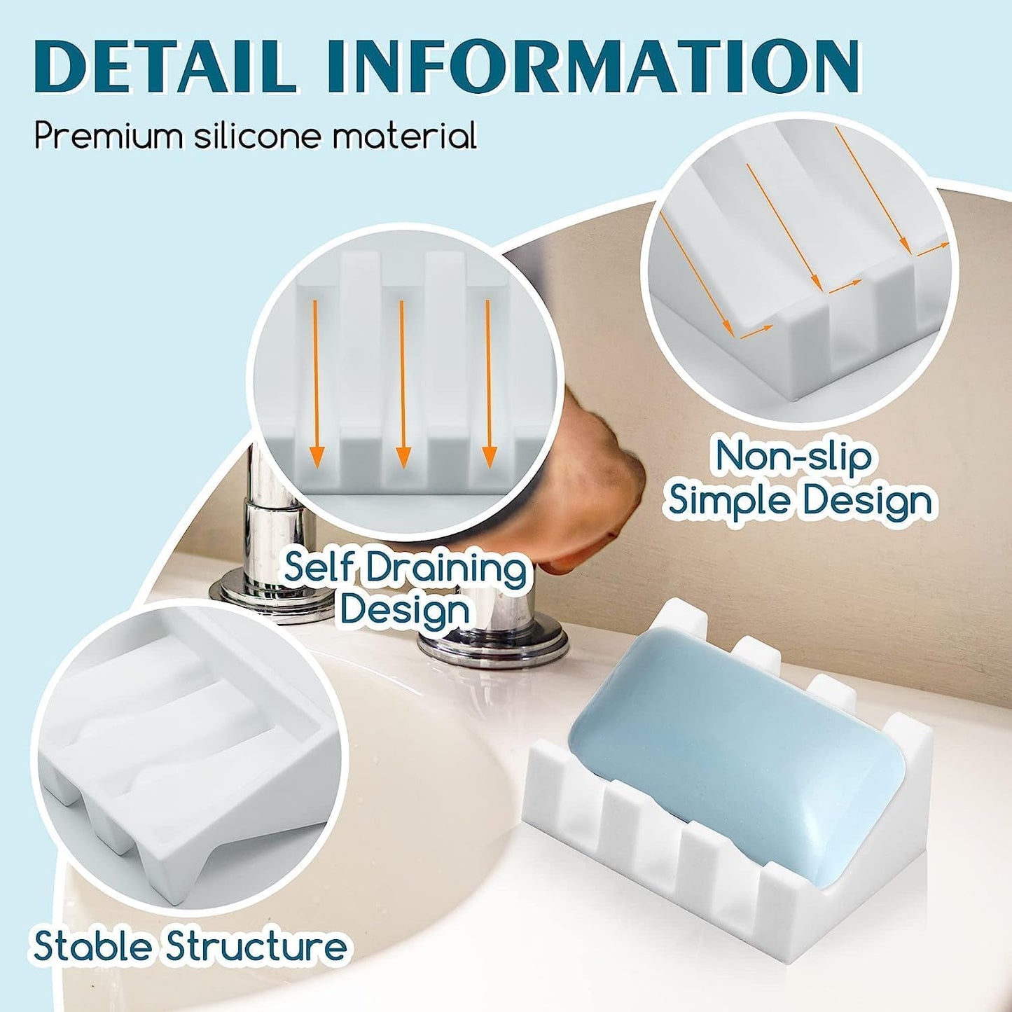 Silicone Soap Dish for Bar Soap Holder for Shower Bathroom Self Draining Waterfall Drying Tray Keep Soap Bars Dry Clean & Easy Cleaning (White1, 1)