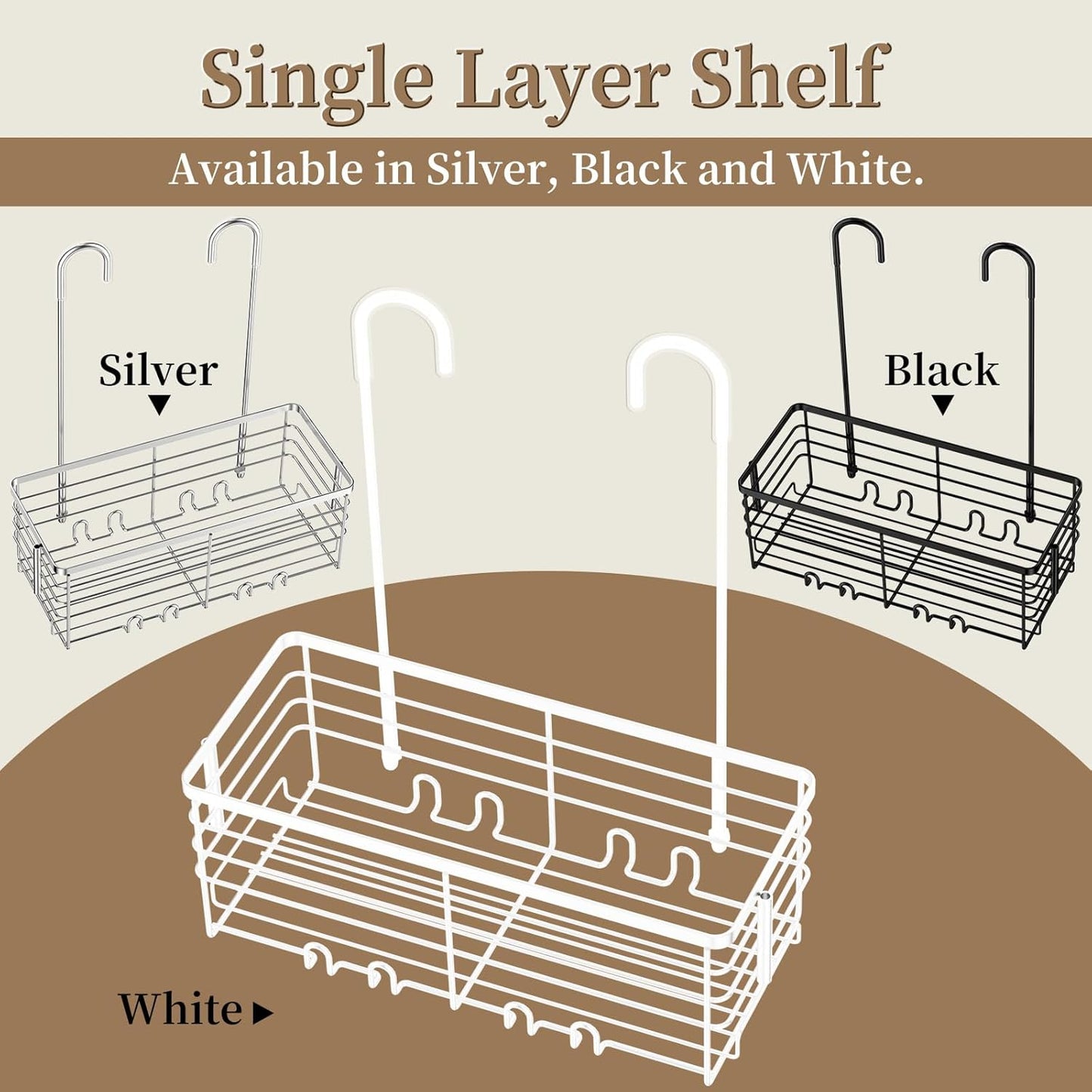 DELLAN Hanging Shower Caddy, Shower Rack Hanging for Bathroom, Shower Rack with Hooks Over the Door, Bathroom Shower Caddy and Basket(White)