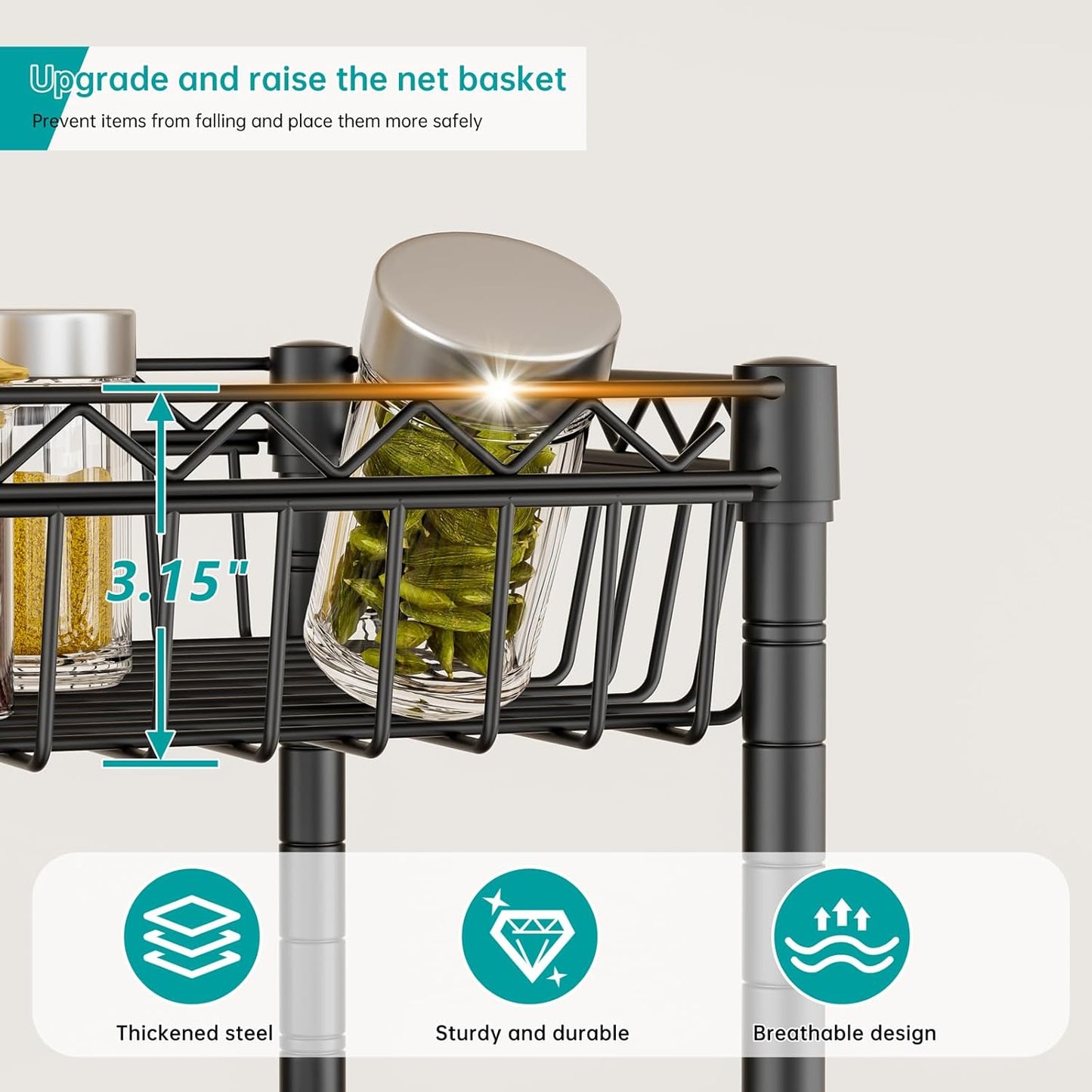 SINGAYE 6 Tier Shelf Wire Rack Shelving with Wheels Metal Storage Shelves Adjustable Closet Bathroom Organizers Baskets Pantry Kitchen Garage Laundry Room 13.5" D x 13.5" W x 63" H Black