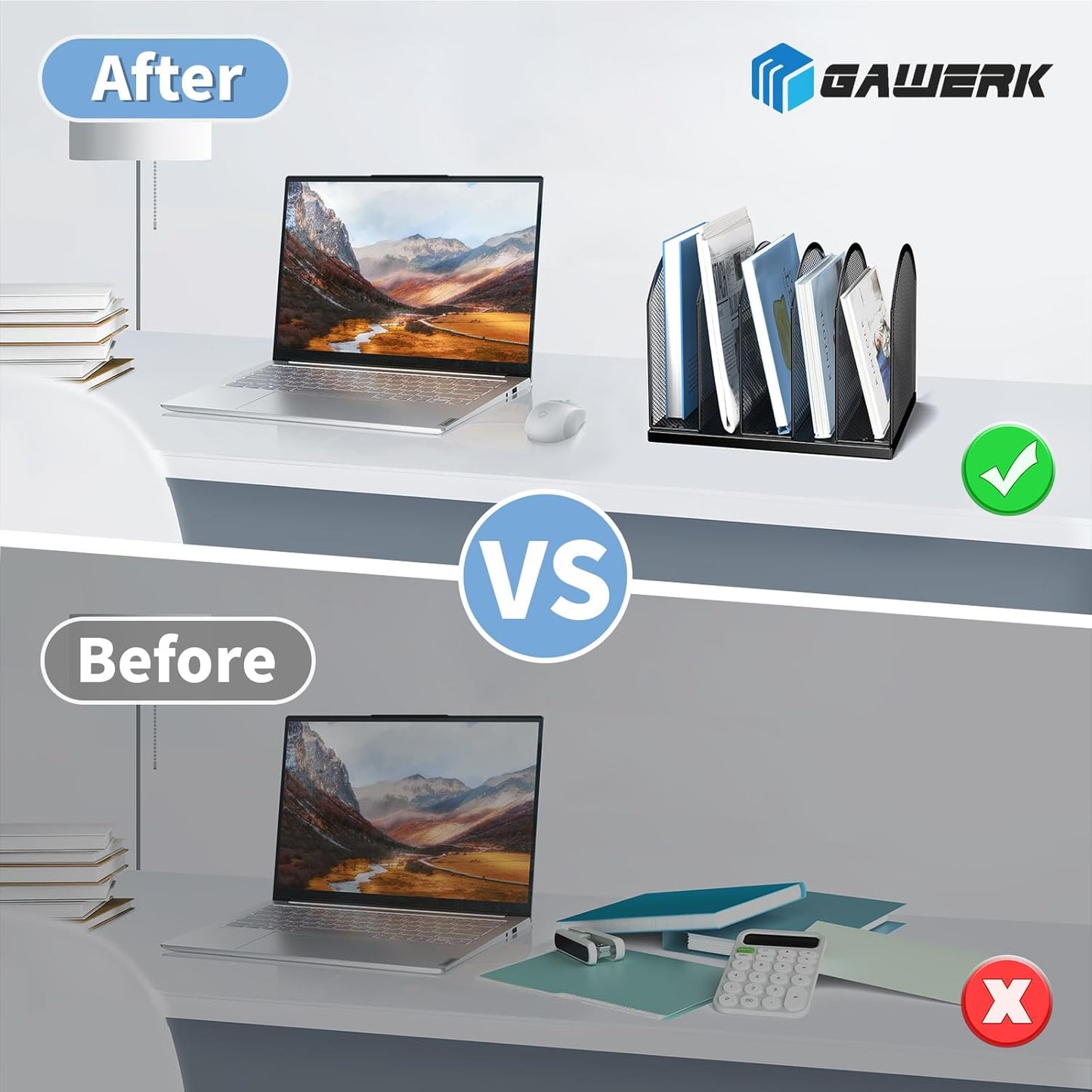 5-Section Vertical Desktop Organizer, 5-Section Mesh File Folder Stand Sorter for Office Home Classroom Organization (1, Purple)