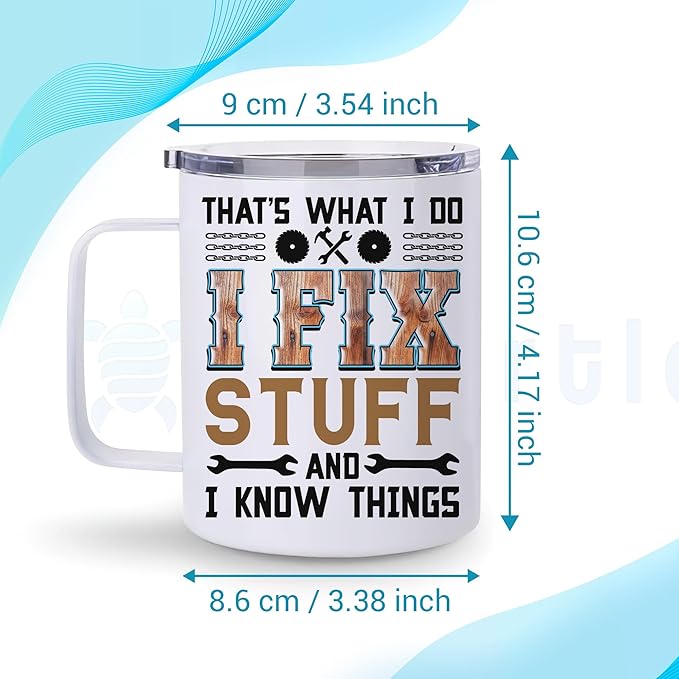 Hyturtle Dad Mug With Lid & Spoon Gifts from Son Daughter, 12oz Insulated Stainless Steel, Funny Christmas Birthday Gifts For Mechanic Dad Father, Unique Gift Ideas For Him Men Coffee Tea Mug Cup