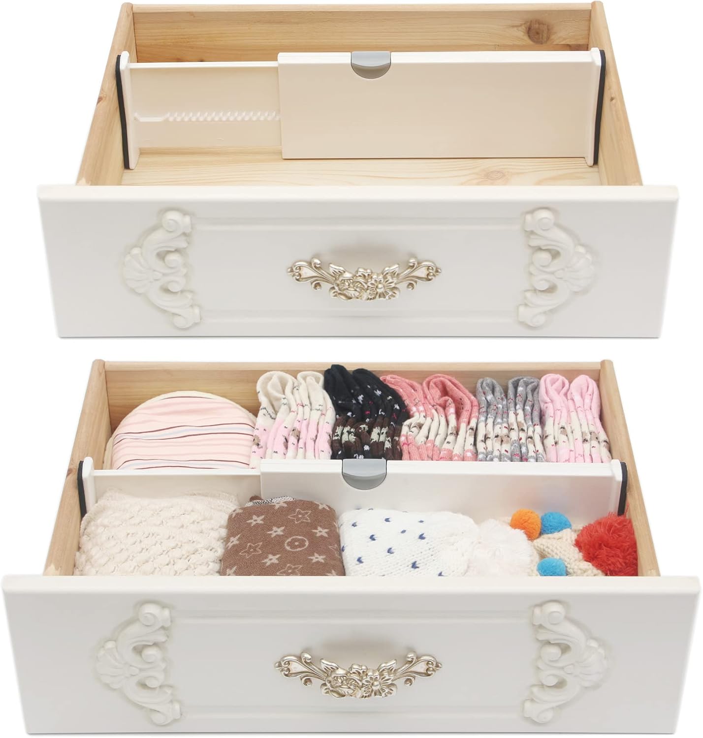 DIOMMELL 4 Pack Adjustable Dresser Drawer Dividers Organizers, Plastic Expandable Drawer Organization Separators for Kitchen, Bedroom, Closet, Bathroom and Office Drawers