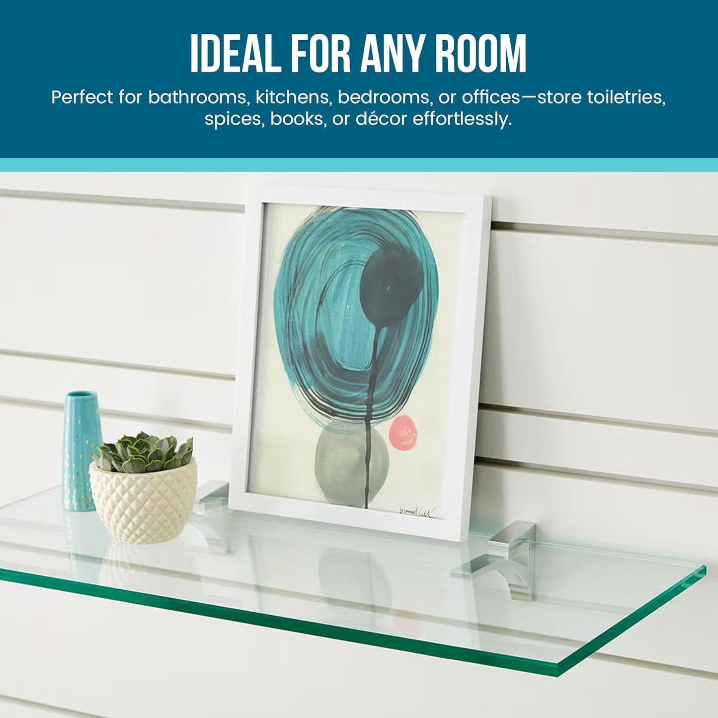 Spancraft Clear Floating Glass Shelf 8" X 36" in Chrome