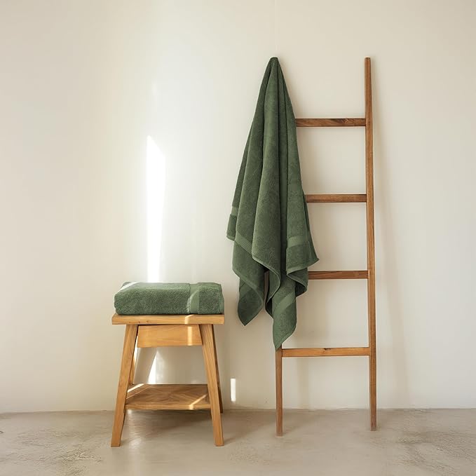 SALBAKOS 100% Turkish Cotton Extra Large Bath Sheet Set of 2 35x70 inch | Heirloom Quality | Hotel & Spa Collection | Soft, Absorbent Oversize Bath Towels | Made in Turkey (Green, 2 Bath Sheets)