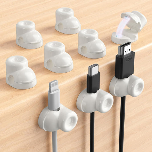 Magnetic Cable Clips, Adjustable Cord Holder Management, Adhesive Wire Keeper Organizer for Home Office Desk Phone PC Car Wall Desktop Nightstand Appliance (9-Pack White Shoes)