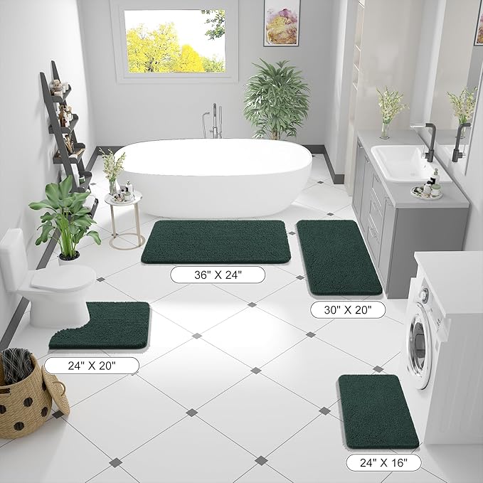 OLANLY Bathroom Rugs 47x20, Extra Soft Absorbent Chenille Bath Rugs, Rubber Backing Quick Dry, Machine Washable Bath Mats for Bathroom Floor, Tub and Shower, Home Decor Accessories, Blackish Green