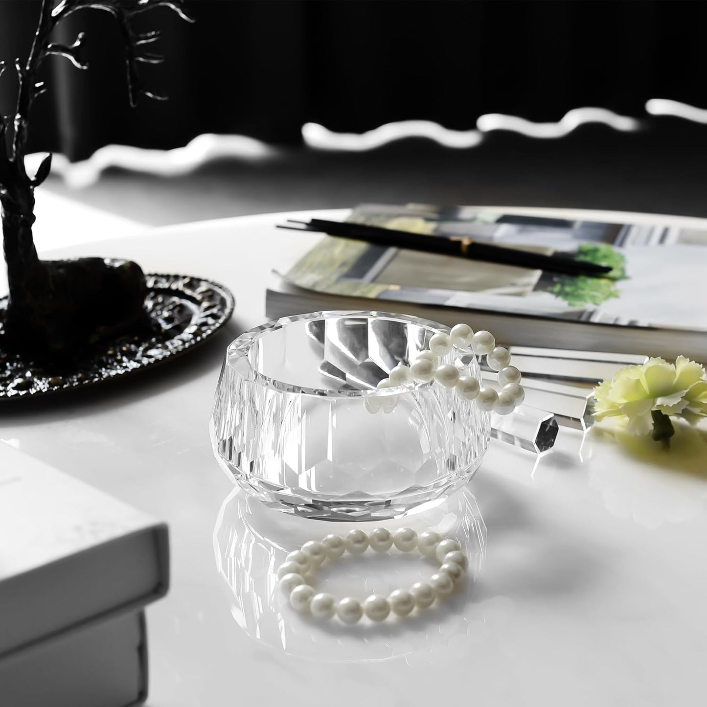 Crystal Clear Cosmetic Jar Candy Container, Transparent Empty Storage Jar for Makeup, Loose Powder, Bath Salts, Vanity Organizer, Open-Top Desk Decor for Rings & Cotton Balls