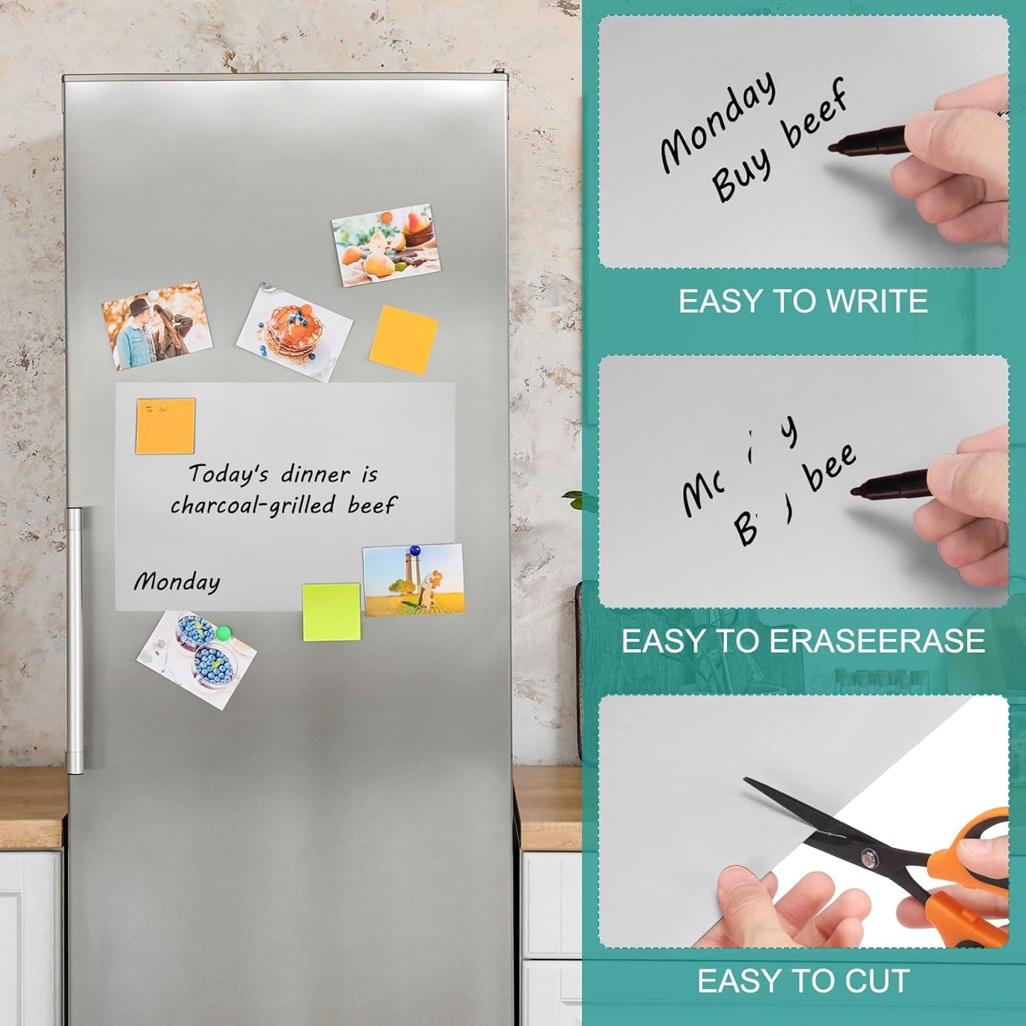 PATIKIL Magnetic Dry Erase Board Sheet for Fridge, 6 Pcs 12 x 8 Inch Erasable Refrigerator Whiteboard for Kitchen for Home Kitchen Organizer Planner Office Storage, Silver (0.6mm)