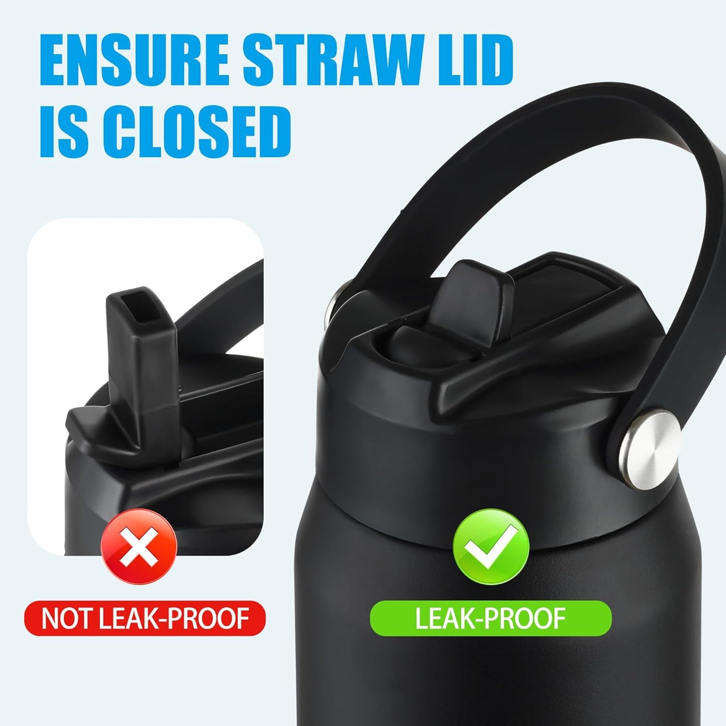 OLDLEY kids Water Bottle - 18oz Insulated Stainless Steel - Wide Straw Lid, Non Spill, Leakproof, Kids Water Bottle for School,Black