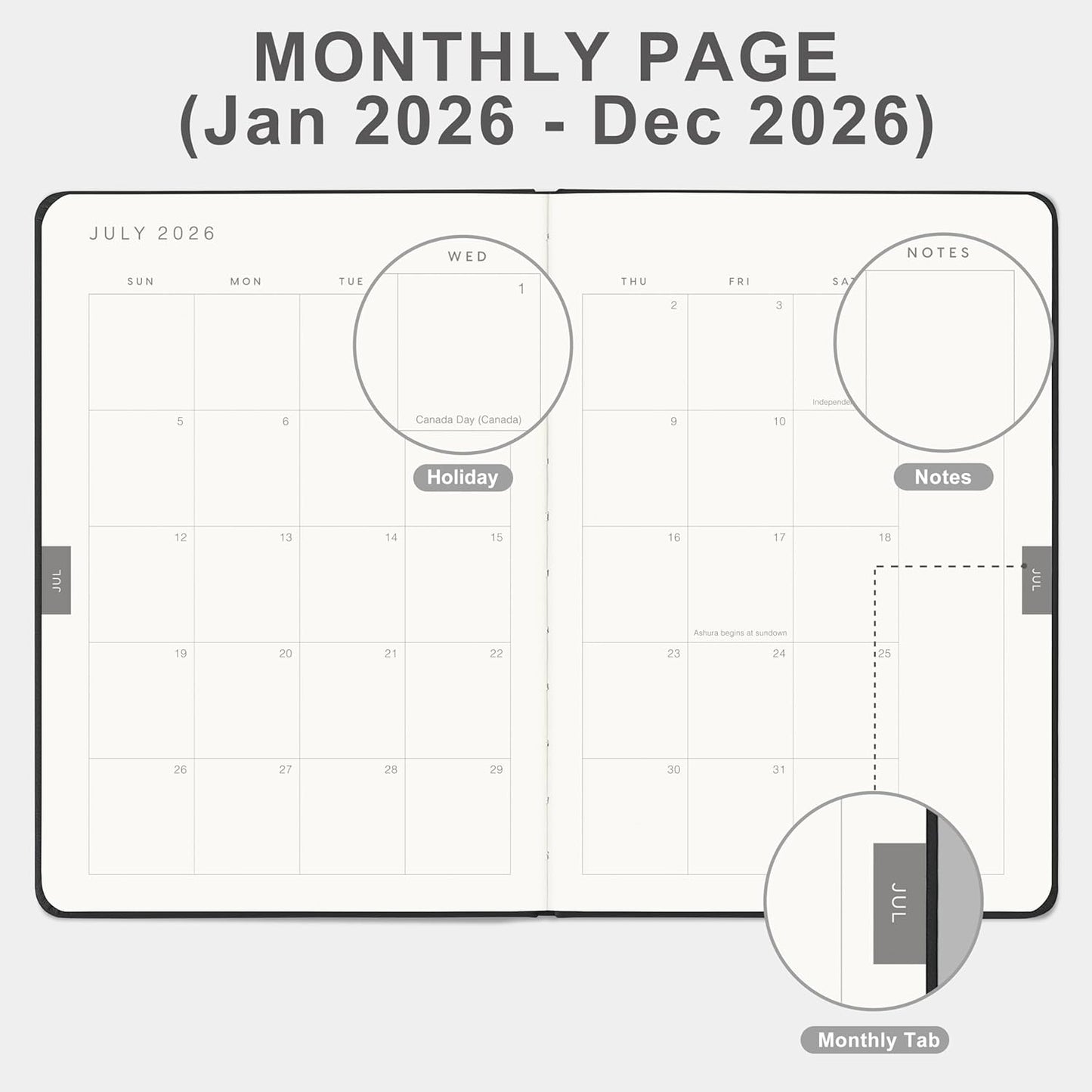 And Per Se 2026 Planner-Daily, Weekly & Monthly Leather Hardcover Planner, 5.7" x 8", Daily Schedule, Monthly Tabs, 100 GSM Thick Paper, Back Pocket (Black)