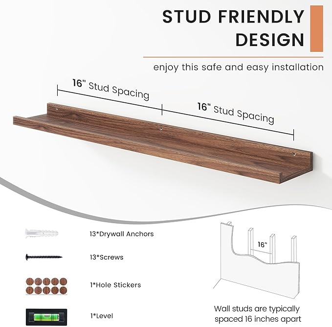 Floating Picture Ledge Shelves Set of 4, 36 Inch Shelves with Lip - Large Nursery Book Shelf for Toys Storage, Kids Bookshelf - Wall Mounted Living Room Bedroom Decor Frames