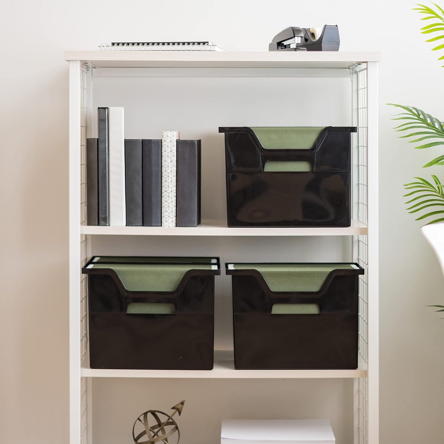 IRIS USA Medium Portable Desktop File Box with Open Lid, 6 Pack, Side Handles, Tabs & Inserts, Hanging File Folders, Letter-Size File Magazine Newspaper Mail Document Notebook, Black