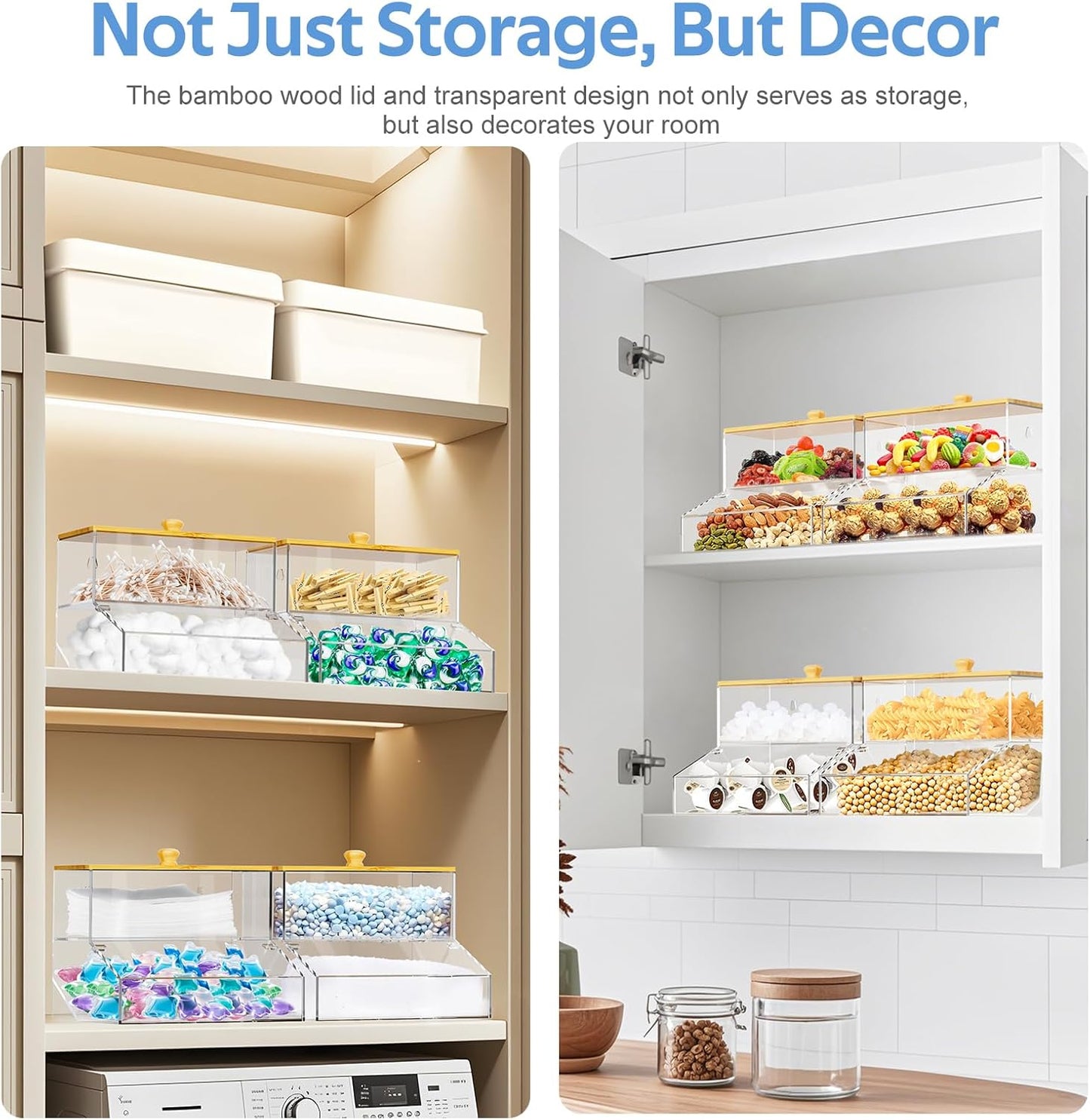 JYPS 2-in-1 Laundry Organizer with Large Capacity: Double-Layer Transparent Acrylic Storage Box with Bamboo Lid for Pods, Dryer Sheets & Supplies