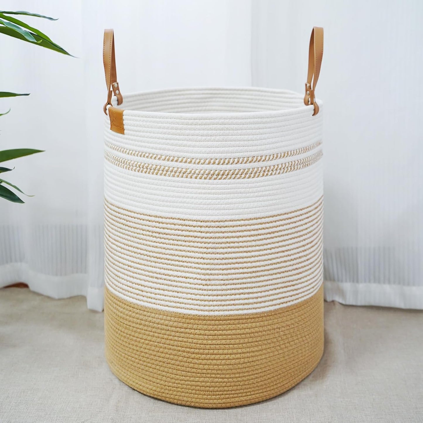 danpinera 79L Laundry Hamper Basket, Tall Round Dirty Clothes Hamper with Handle, Woven Storage Basket for Blanket, Toy, Pillow, Blanket Bin for Living Room, Nursery Room Gradient Jute
