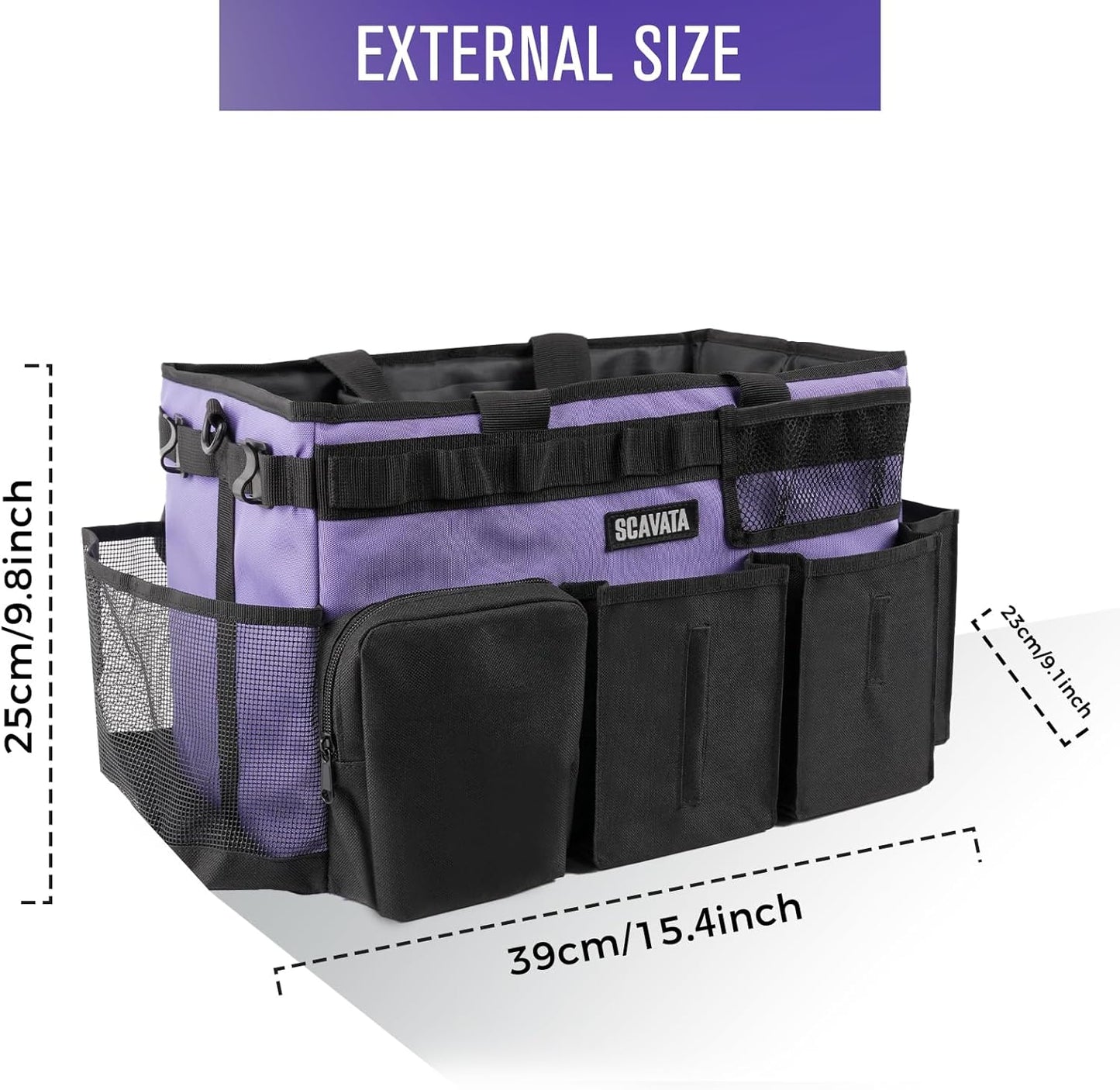 Wearable Cleaning Caddy Bag, Cleaning Caddy Supplies Organizer with Handle & Shoulder Straps for Housekeepers, Under Sink & Car Cleaning Tool Organizers with 4 Foldable Divider (Purple)