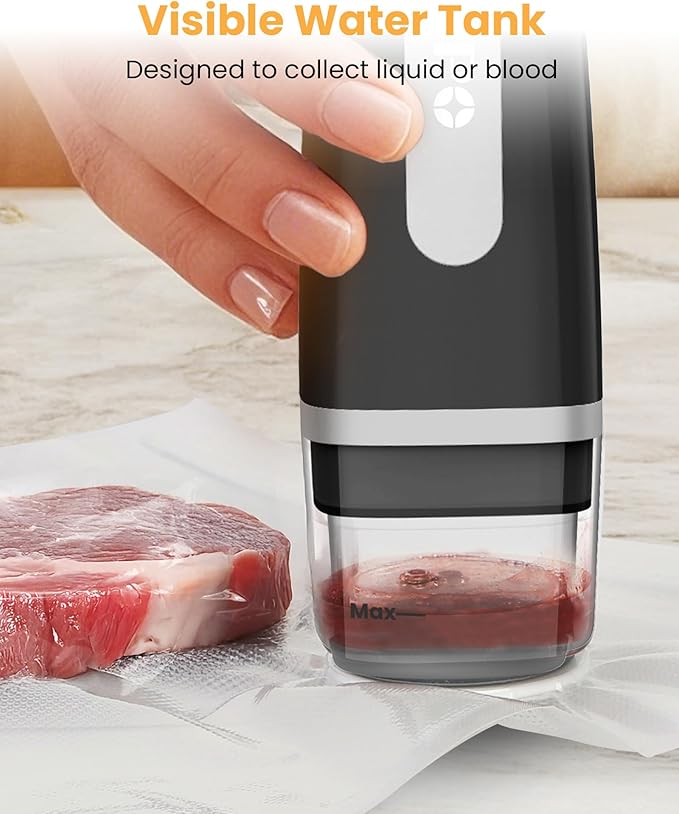 FEPPO Vacuum Sealer for Food with Visible Water Tank, Handheld Saver Compact Vacuum Sealer Machine with 30 Reusable Bags for 6X Preservation & Fresh, Black