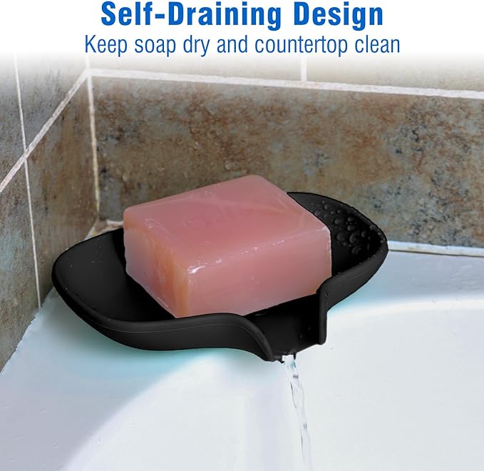3 Pack Soap Dish, Soap Dishes for Bathroom, Shower, Silicone Soap Bar Holder, Soap Tray for Kitchen, BPA-Free, Dishwasher Safe (Black)