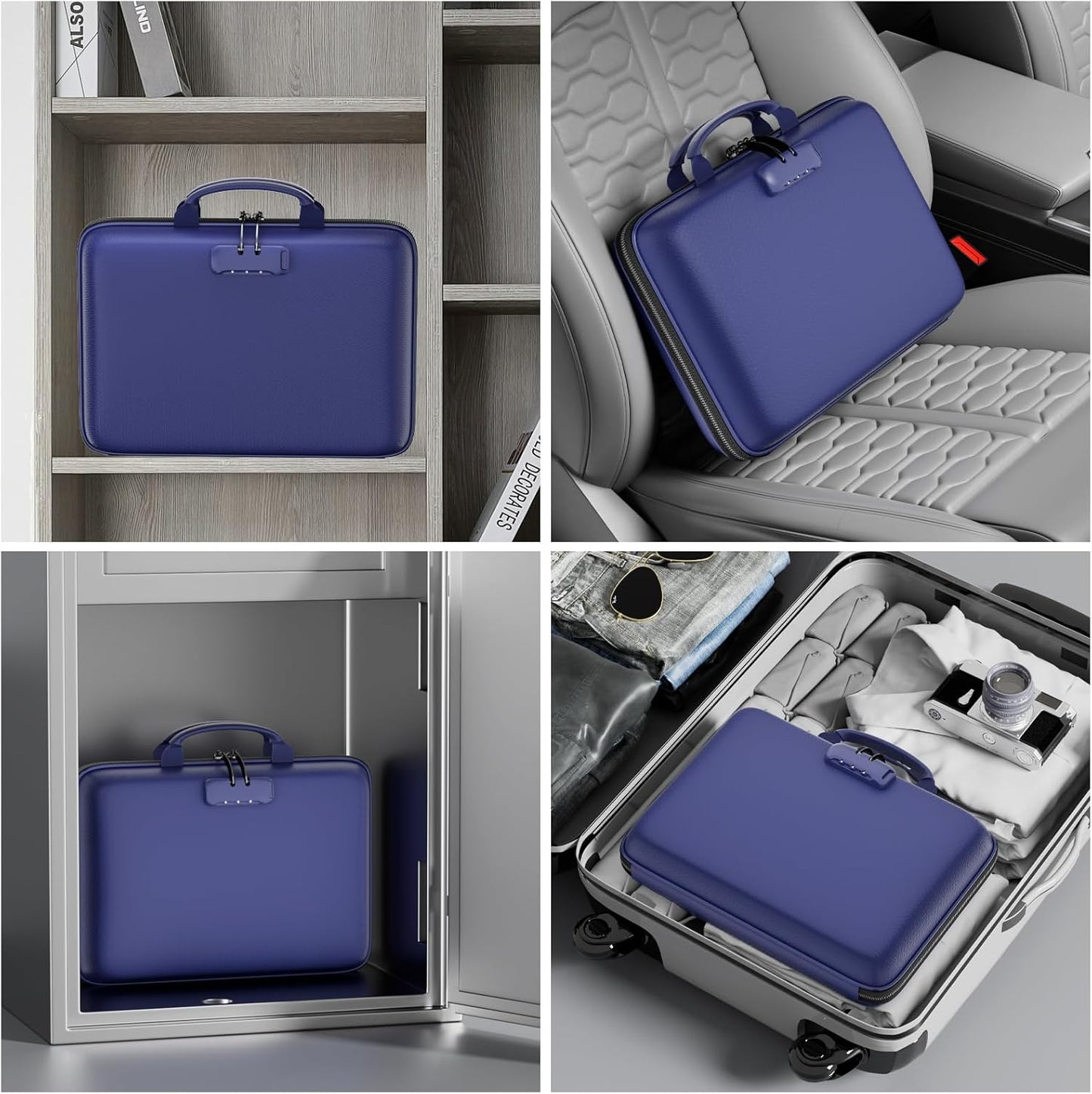 DocSafe Fireproof File Organizer with Lock, Hard-Shell Case Fireproof Document Box with 13 Pocket Accordion File Folder, Portable Home Office Travel Safe Storage for Important Documents Laptop Blue