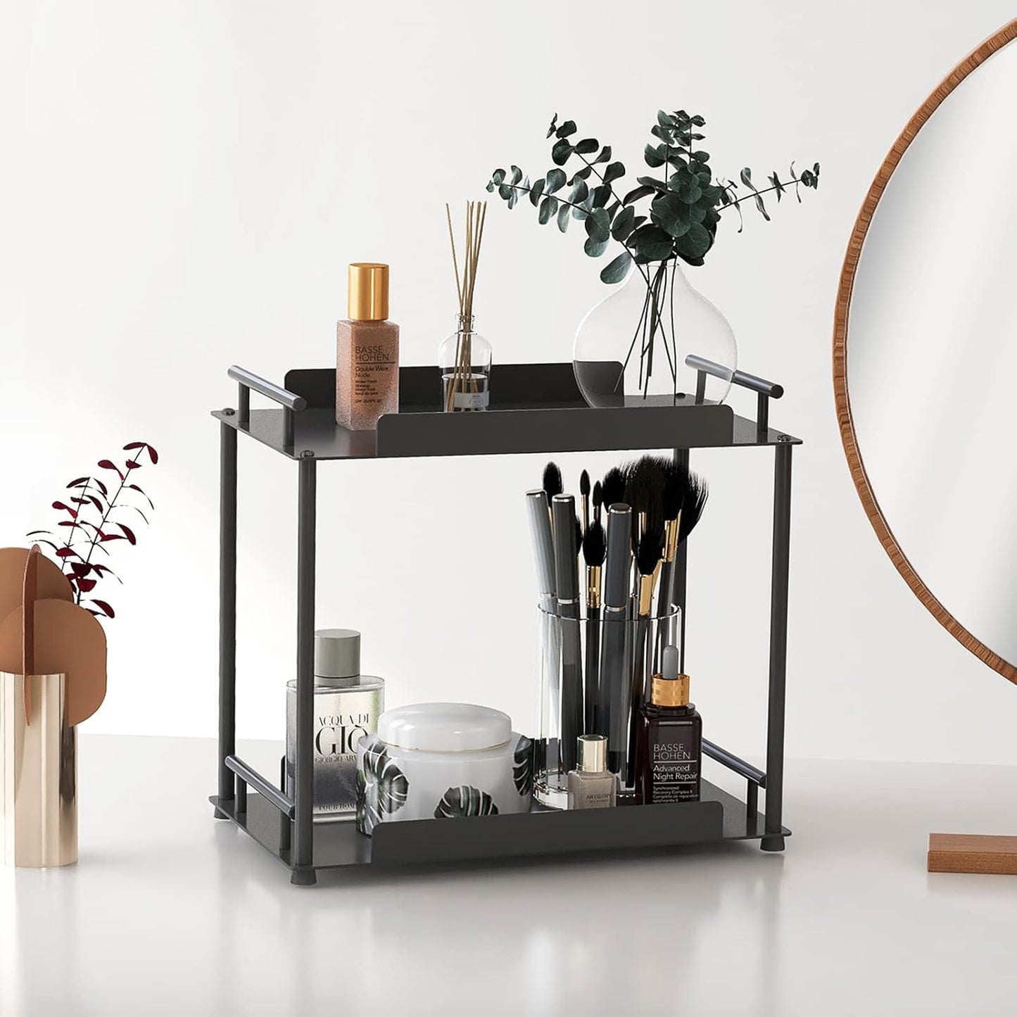 FLE Bathroom Organizer Countertop,Bathroom Counter Organizer Decorative Tray Cosmetic Organizer,Countertop Storage Shelf for Bathroom, Kitchen, Living Room, Bedroom, Dressing Table (2-Tier)