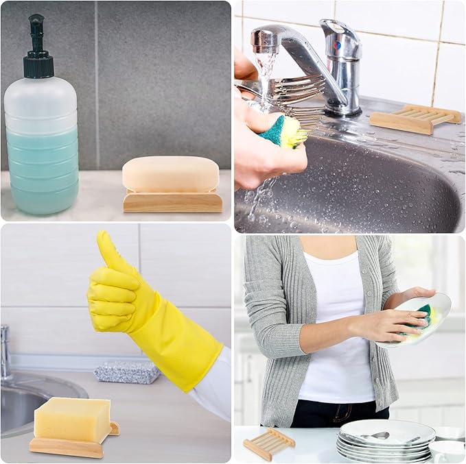 Amyhill 50 Pcs Bamboo Wood Soap Dish Bulk Bathroom Wooden Soap Holder Savers Self Draining Dishes Handcraft Tray, 3.3 x 3.3 x 0.67 Inch (Wood Color)