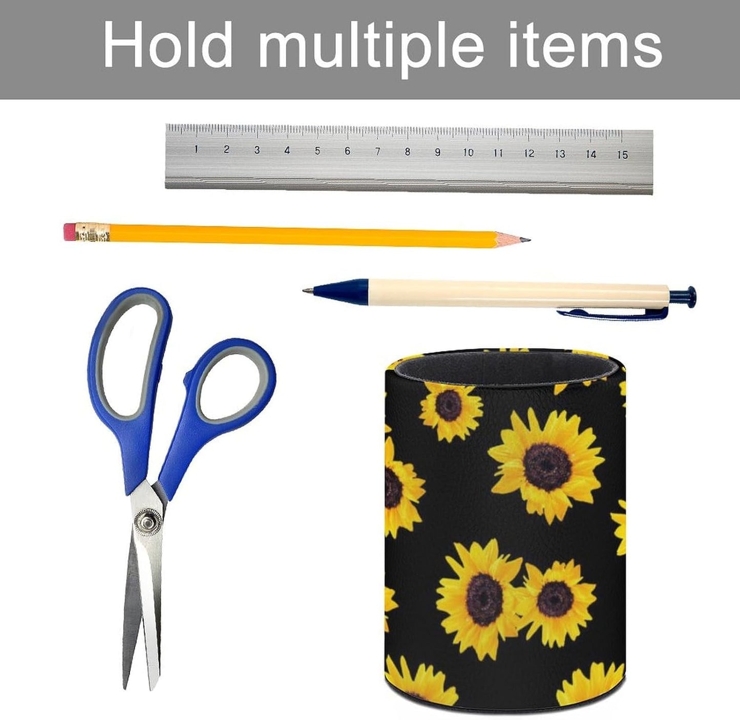 Sunflower Pen Holder Pencil Organizer Cute Pencil Cup Desk Decor Makeup Brush Holder PU Multifunctional Office Suppliesfor Home Classroom School