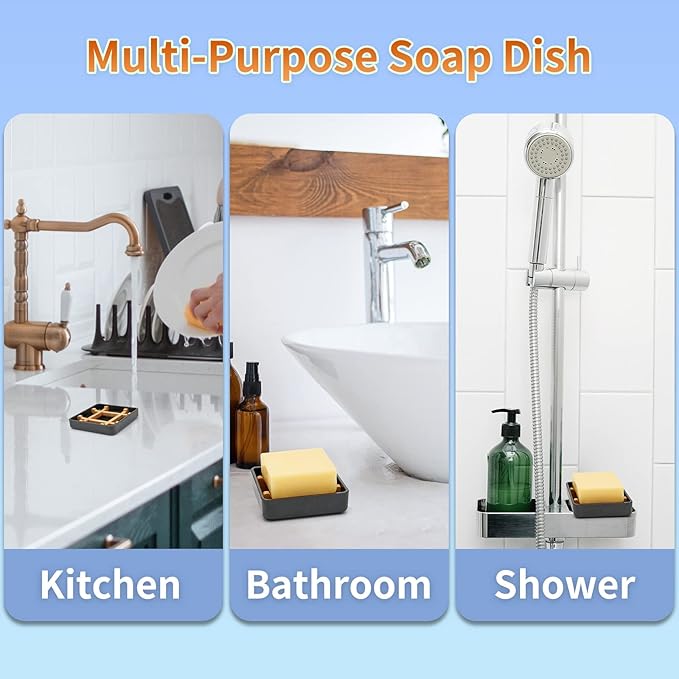 Bamboo Soap Dishes for Bar Soap Holders for Shower with Drainage for Bathroom Sink Bulk Small Wooden Soap Tray (Single Right Angle Black)