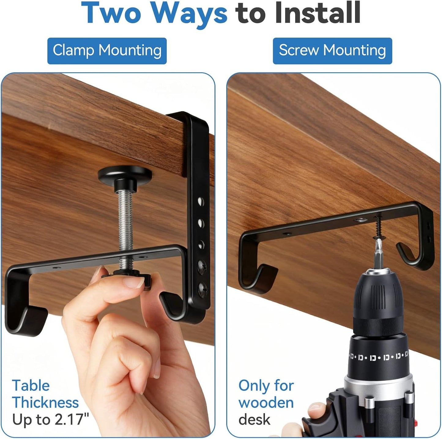 SHUWEI No Drill Under Desk Cable Management Tray, 36" Premium Fabric Cord Organizer for Desk, Clamp/Screw Mount Cable Organizer for Office and Home (Black, 36" L)