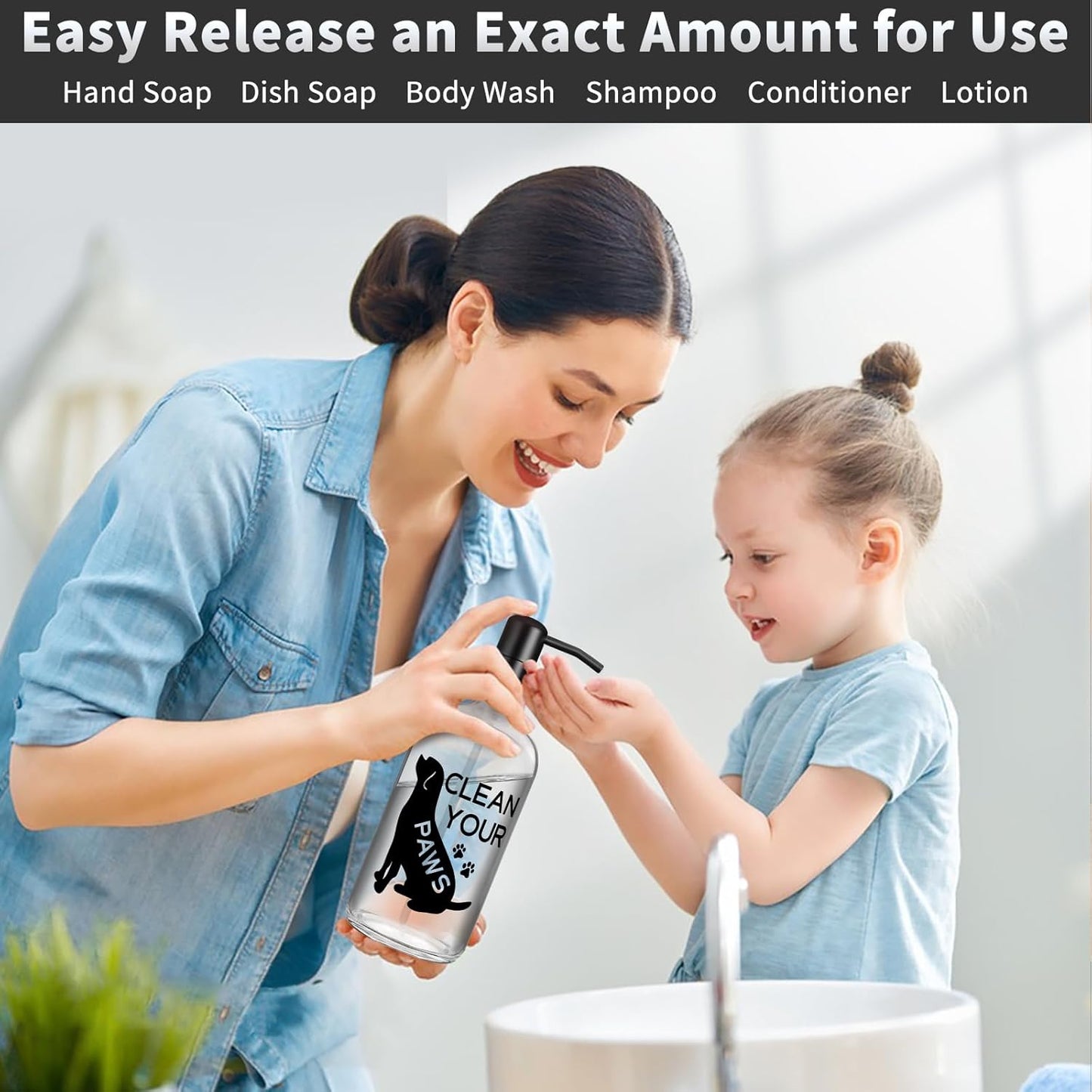 Black Dog Soap Dispenser 17 oz Clear Glass Hand Soap Bottle with 304 Stainless Steel Pump for Bathroom or Kitchen Countertop Dog Lover Gift Idea