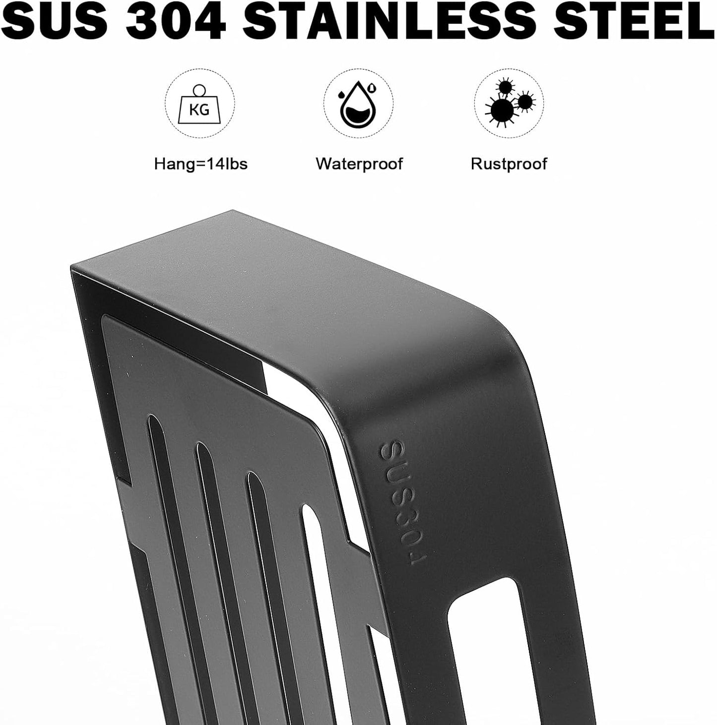 NearMoon Bathroom Shower Caddy 2 Pack, No Drill 304 Stainless Steel Shower Organizer with 2 Hooks (Shower Shelf, Matte Black)