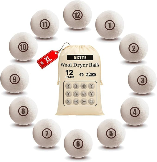 Wool Dryer Balls Laundry, XL(2.7") 12 Pack, Premium Fabric Softener Ball, Reusable, Anti Static, Chemical Free Natural Wool Balls for Dryer, Laundry Dryer Balls – 100% New Zealand Wool