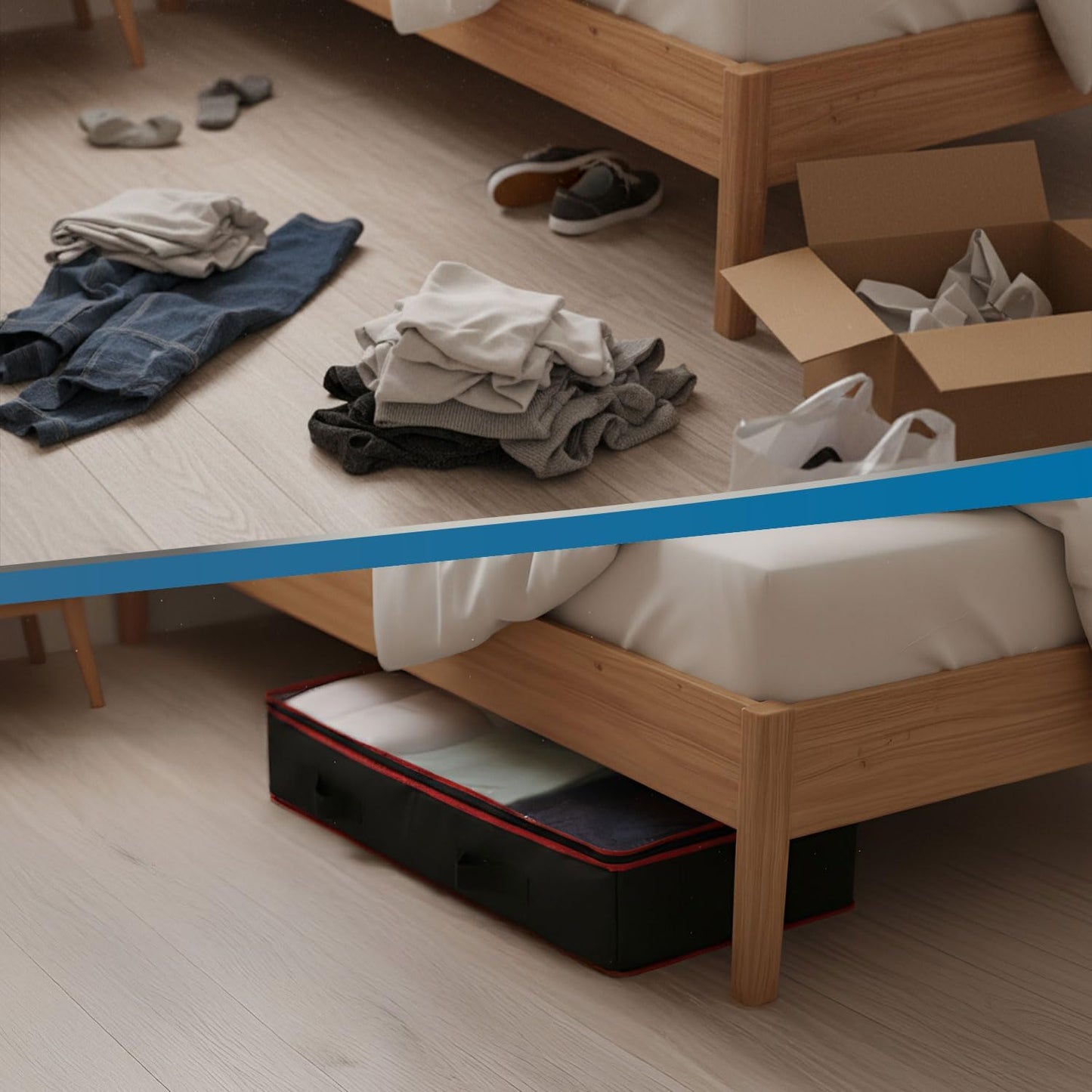 6 Inches Under Bed Storage Containers | Pack of 4 Underbed storage drawers with Durable Handles, Large Capacity, Dual Zipper & Clear Window For Clothing, Bedding, Blankets, Towels, Sweaters