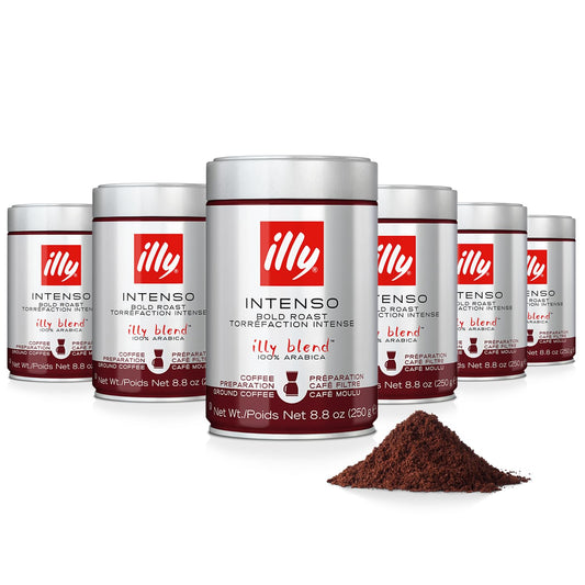 Illy Ground Drip Coffee - Intenso Bold Roast - Bold & Flavorful - 100% Arabica - Pre-Ground for Drip Pour Over - Pressurized Packaging Sealed for Freshness - 8.8oz (Pack of 6)