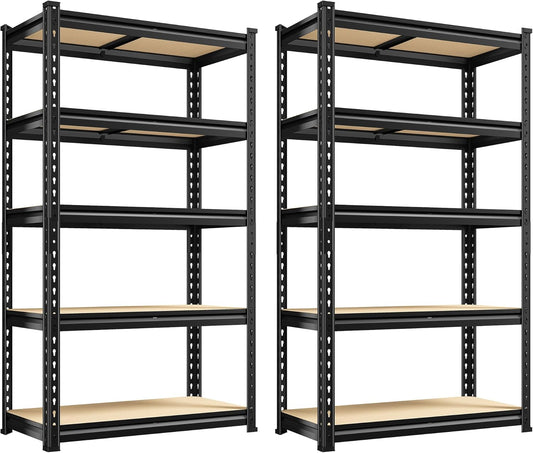 REIBII Set of 2 Storage Shelves 5 Tier Garage Shelving Heavy Duty Metal Shelving 2000LBS Garage Shelves Adjustable Metal Shelf for Kitchen Warehouse Pantry Commercial Use 27.6" Wx11.8 Dx60 H