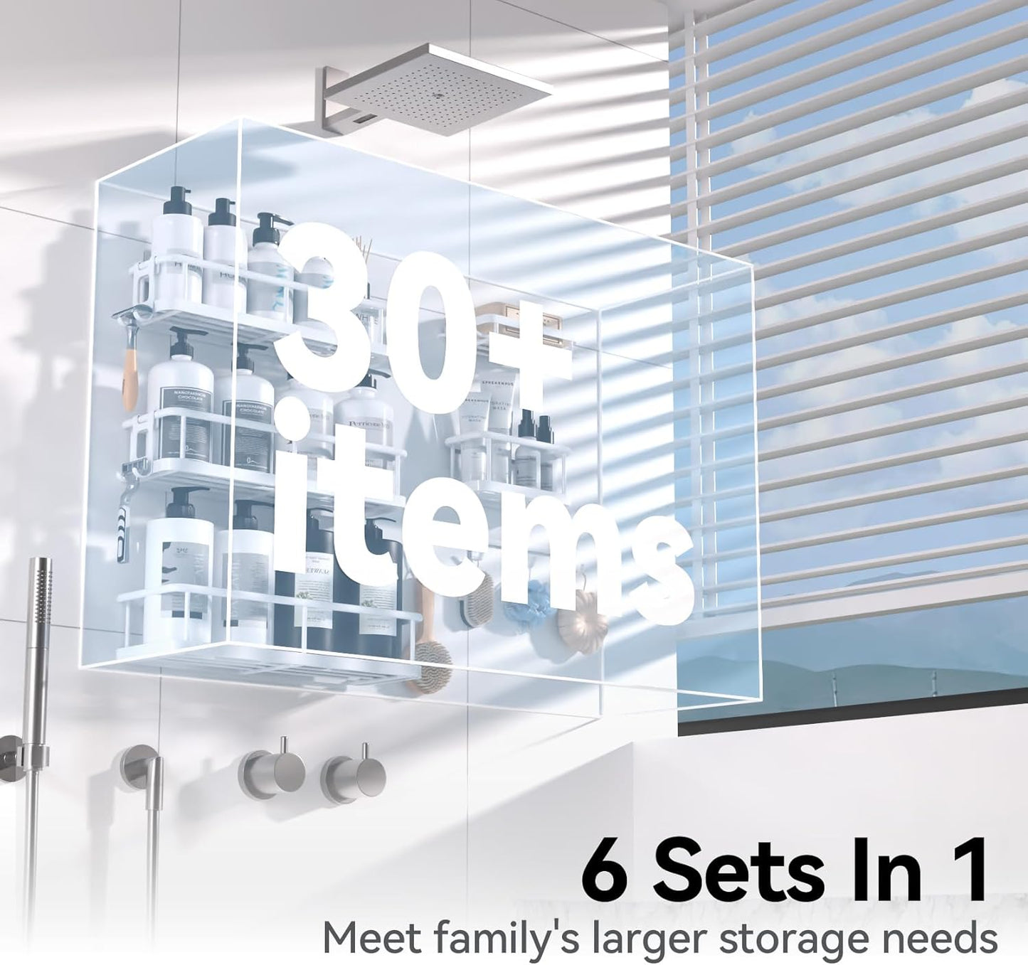 YASONIC Shower Caddy, 6 Pack Large Capacity shower organizer with Soap Holder and 12 Hooks, Rustproof Shower Shelves for Inside Shower, No Drilling&Sleek Bathroom Organizers and Storage White