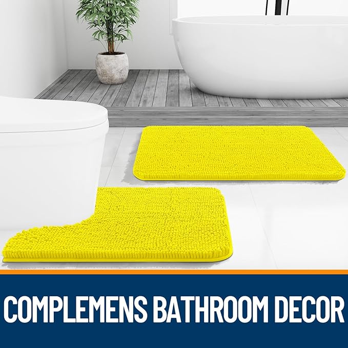 OLANLY Bathroom Rugs 36x24, Extra Soft Absorbent Chenille Bath Rugs, Rubber Backing Quick Dry, Machine Washable Bath Mats for Bathroom Floor, Tub and Shower, Home Decor Accessories, Lemon Yellow