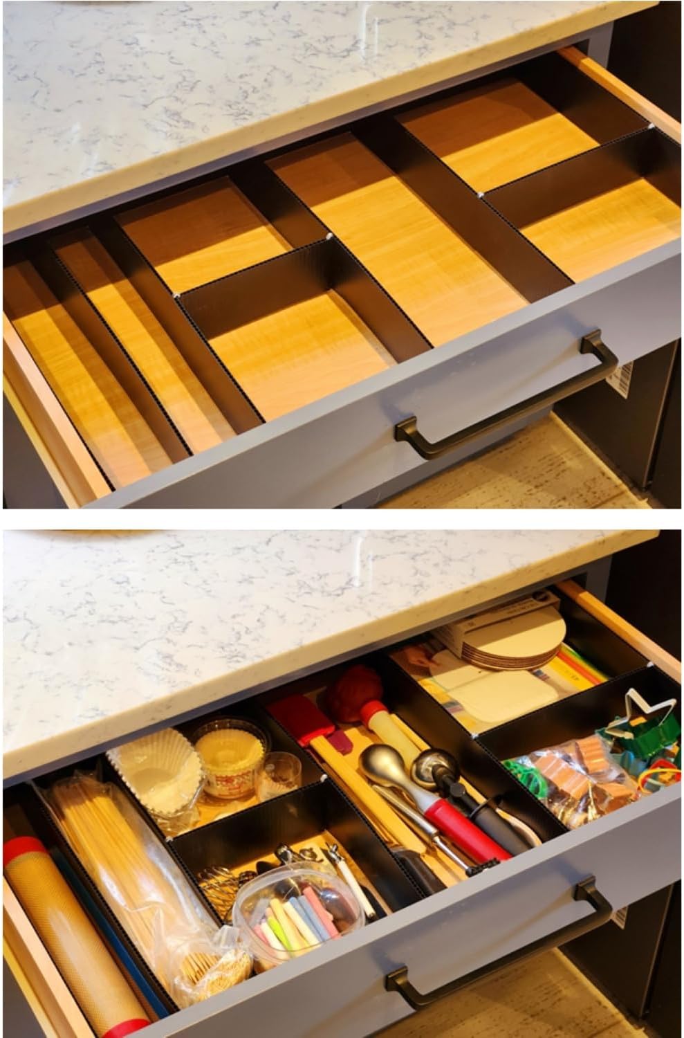 DRAWER DADDY Adjustable drawer dividers. The world’s most customizable drawer organizer for the kitchen, bathroom, desk, toolbox, and more. Installs in minutes; lasts a lifetime.