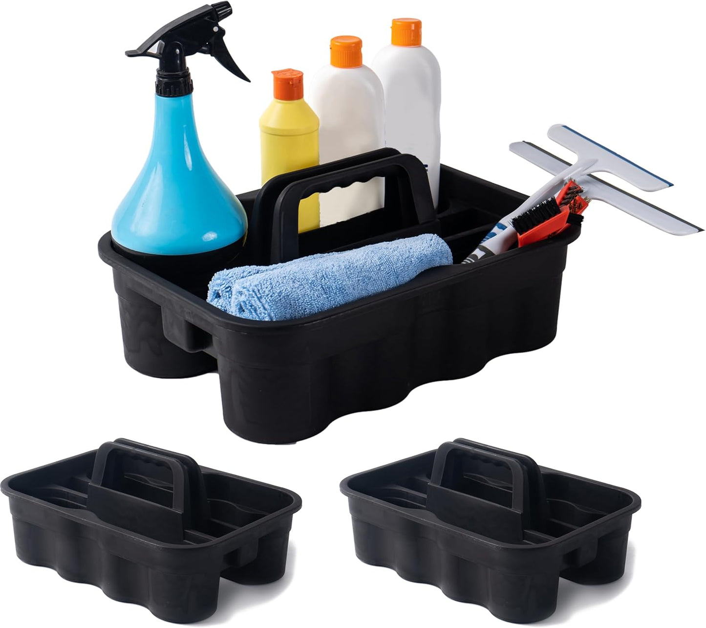 Matthew 3 Pack Large Plastic Tote Tool & Deluxe Supply Cleaning Caddy with Handle Portable Shower Basket Storage Caddy for Cleaning Products,Take-Out Drink,Bathrooms - Black