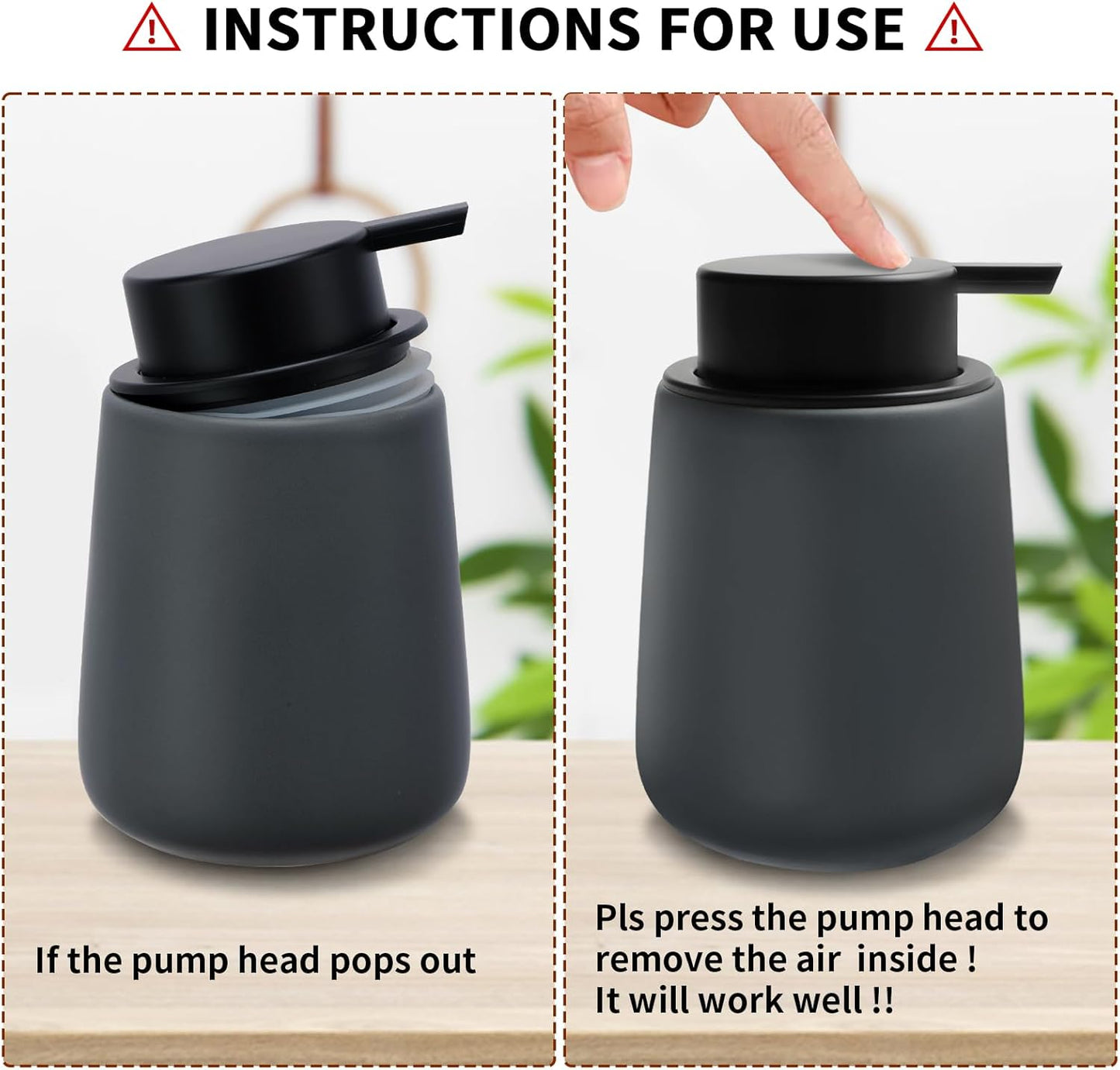 Soap Foaming Dispenser Ceramic with Easy-to-Press Pump Hand Foam Dispenser for Shampoo Bathroom Kitchen 12 oz