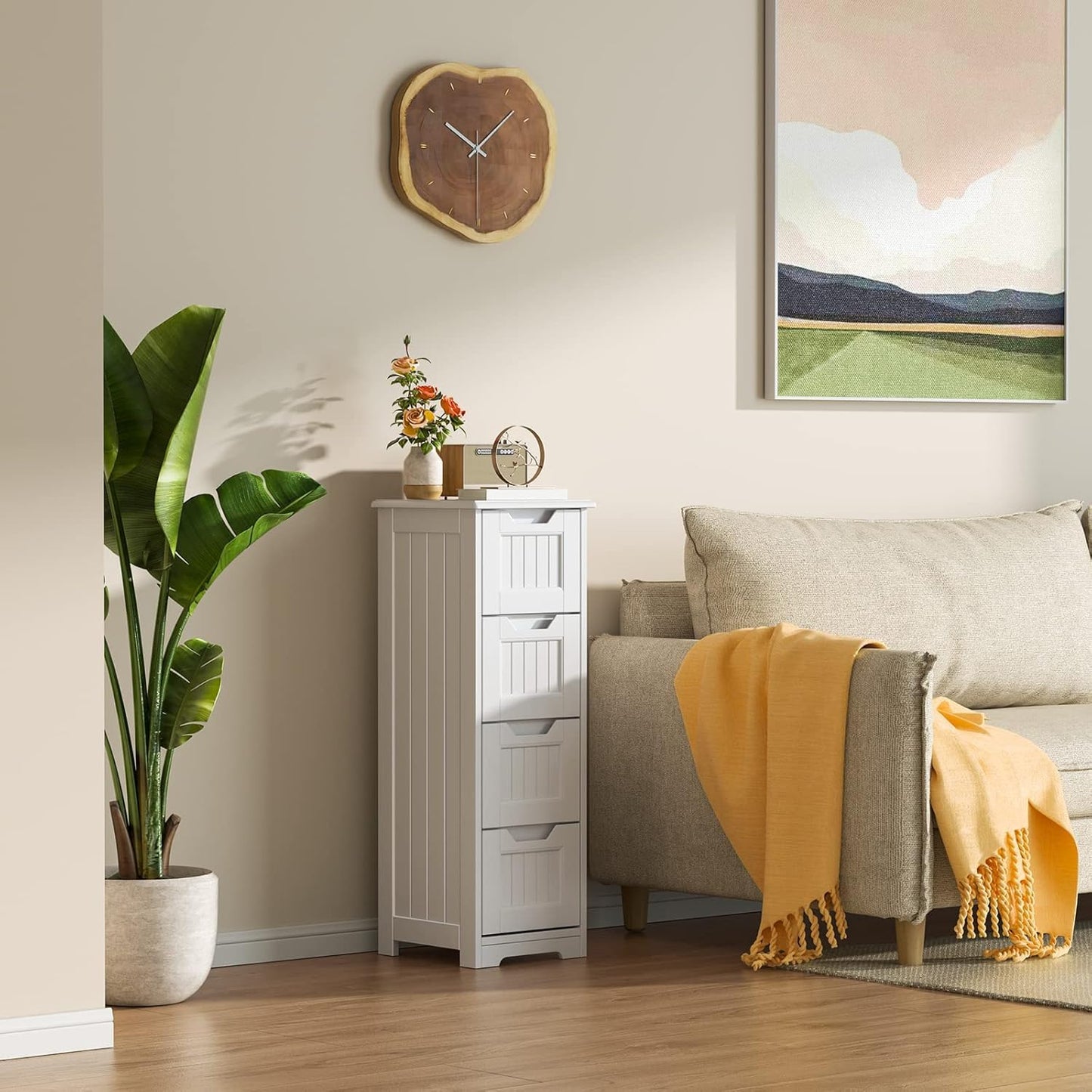 Gizoon 33'' Bathroom Storage Cabinet Freestanding with Drawers Floor Organizer Cabinet for Hallway Living Room and Bathroom, White