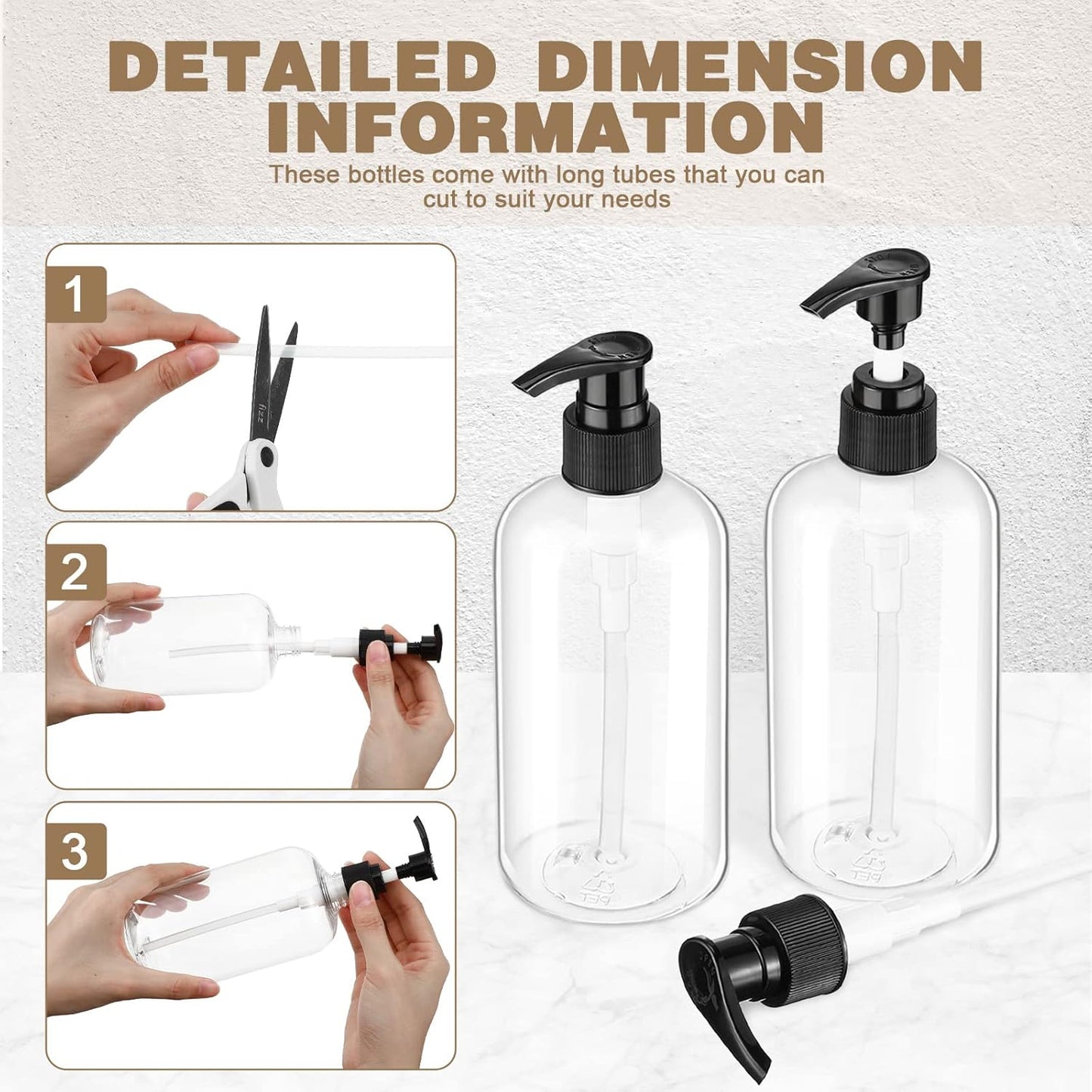 8 Pcs Plastic Pump Bottles Empty Lotion Bottle with Pump Refillable Dish Soap Dispenser Portable Hand Soap Dispenser Shampoo Lotion Container for Oil Liquid Soap(Clear,16 oz)