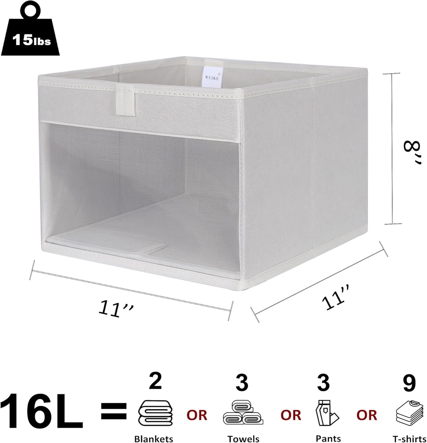 WUIKE 3 Pack Medium Storage Bins with Clear Window, Fabric Storage Bins for Home and Closet Organization, Beige
