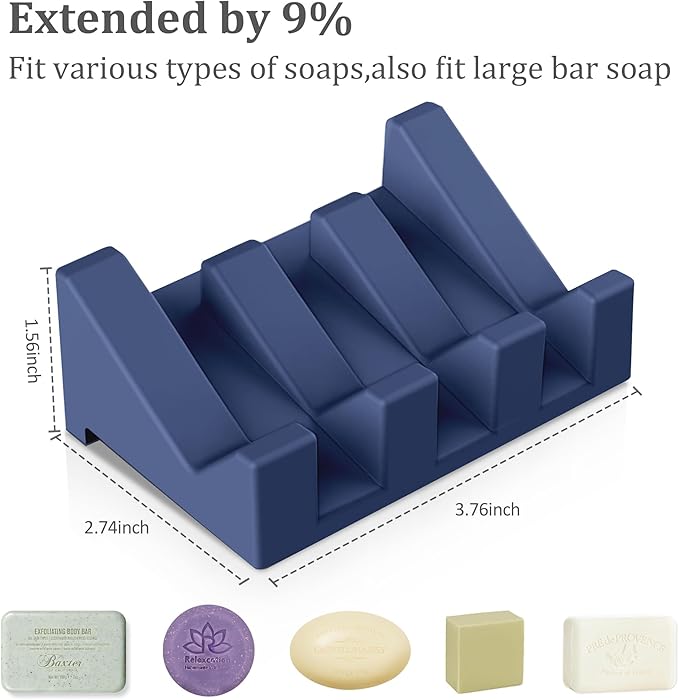 Silicone Soap Holder, 1 PCS Extended Soap Dish for Shower, Bathroom with Drainage