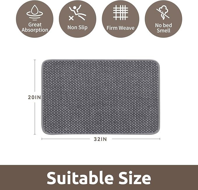 AMOAMI Chenille Bath Mat Super Absorbent Bathroom Mat Quick Dry Bath Mats for Bathroom Rubber Backed Bathroom Rugs Non Slip Washable Fit Under Door, Front of Bathtub, Sink, Darkgrey&LIGHTGREY 20"x32"