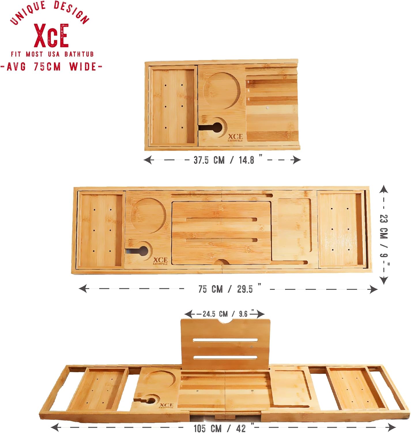 XcE Foldable Bathtub Tray Expandable to 105cm for Luxury Bath, Bath Tray for Bathtub (Bamboo)