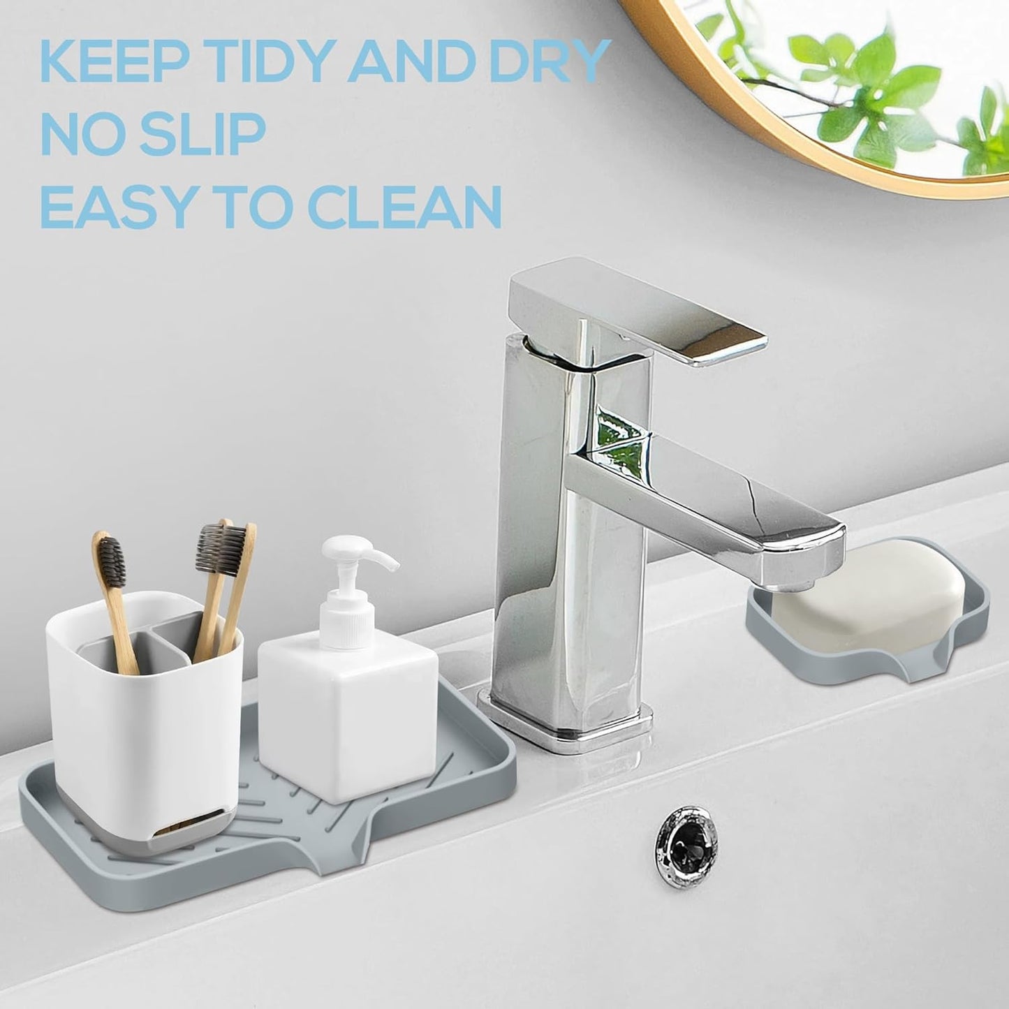 Kitchen Sink Tray,3 Pcs Silicone Sponge Holder for Kitchen Sink Organizer, Kitchen Soap Tray Self Draining Soap Dish for Bathroom