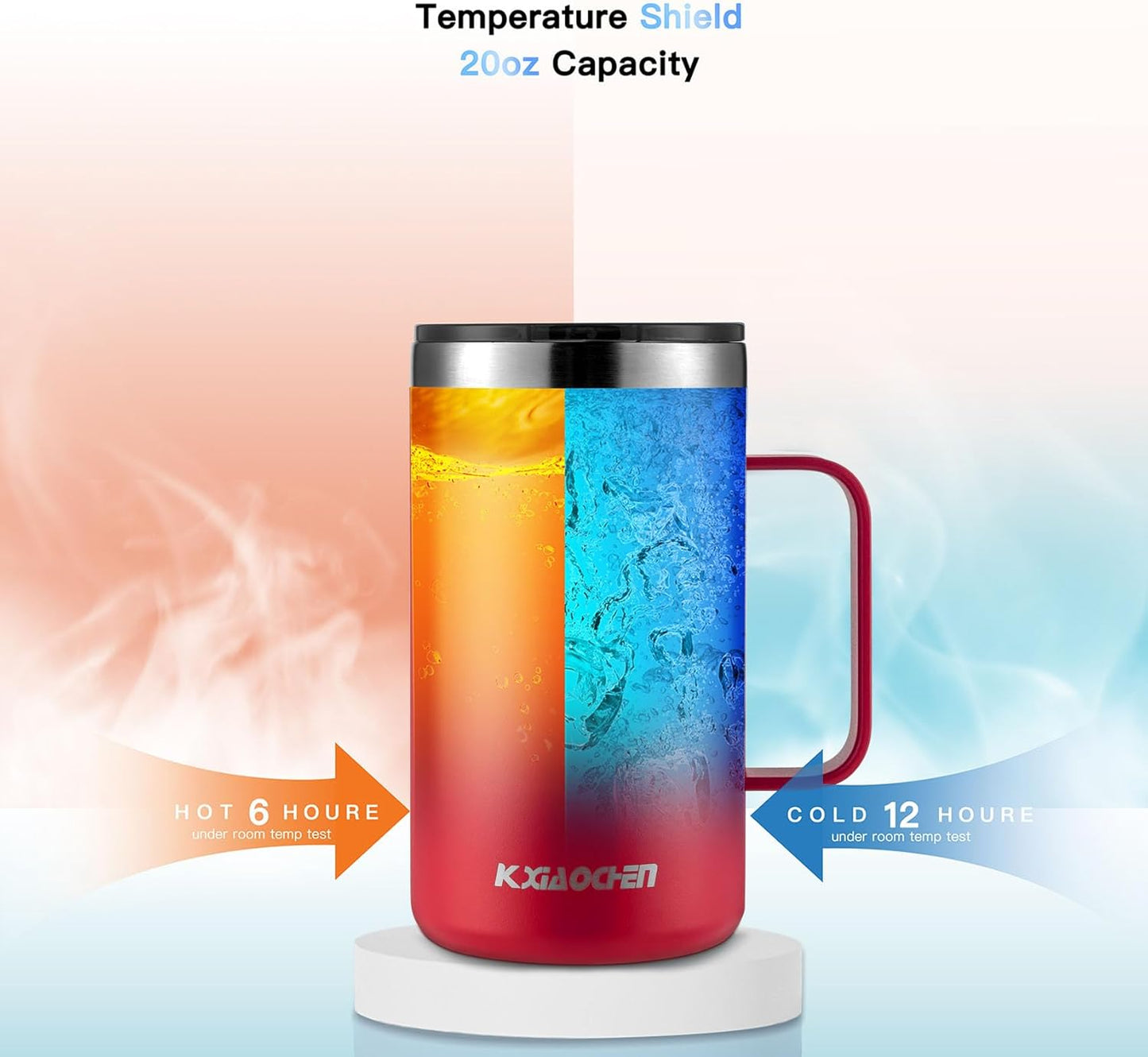 KXIAOCHEN 20oz Insulated Coffee Mug with Lid, Stainless Steel Coffee Cup, Double Wall Vacuum Coffee Tumbler with Handle, Premium Thermal Travel Coffee Mug (Red)